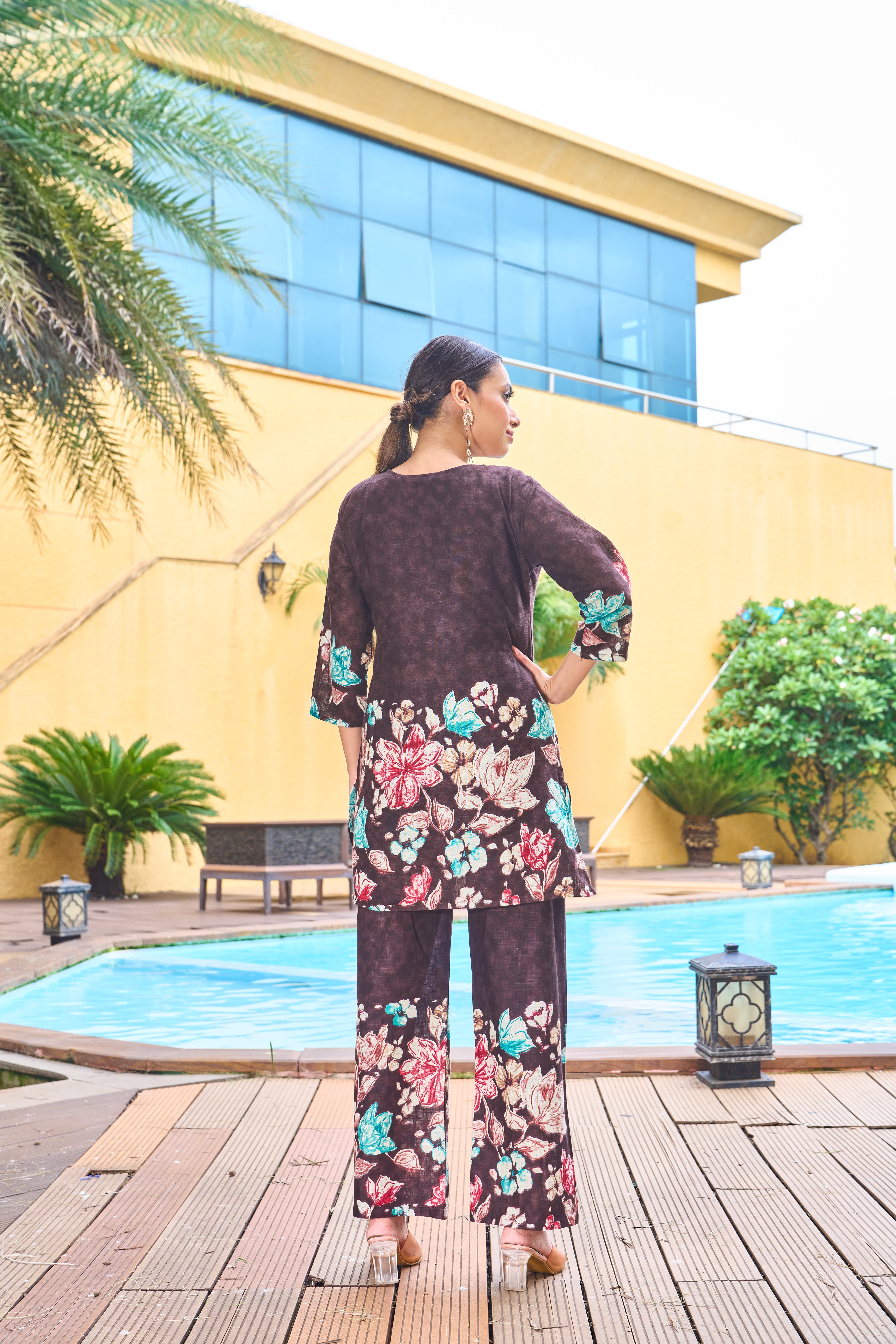 V-Neck A-Line Handcrafted Co-ord with pant