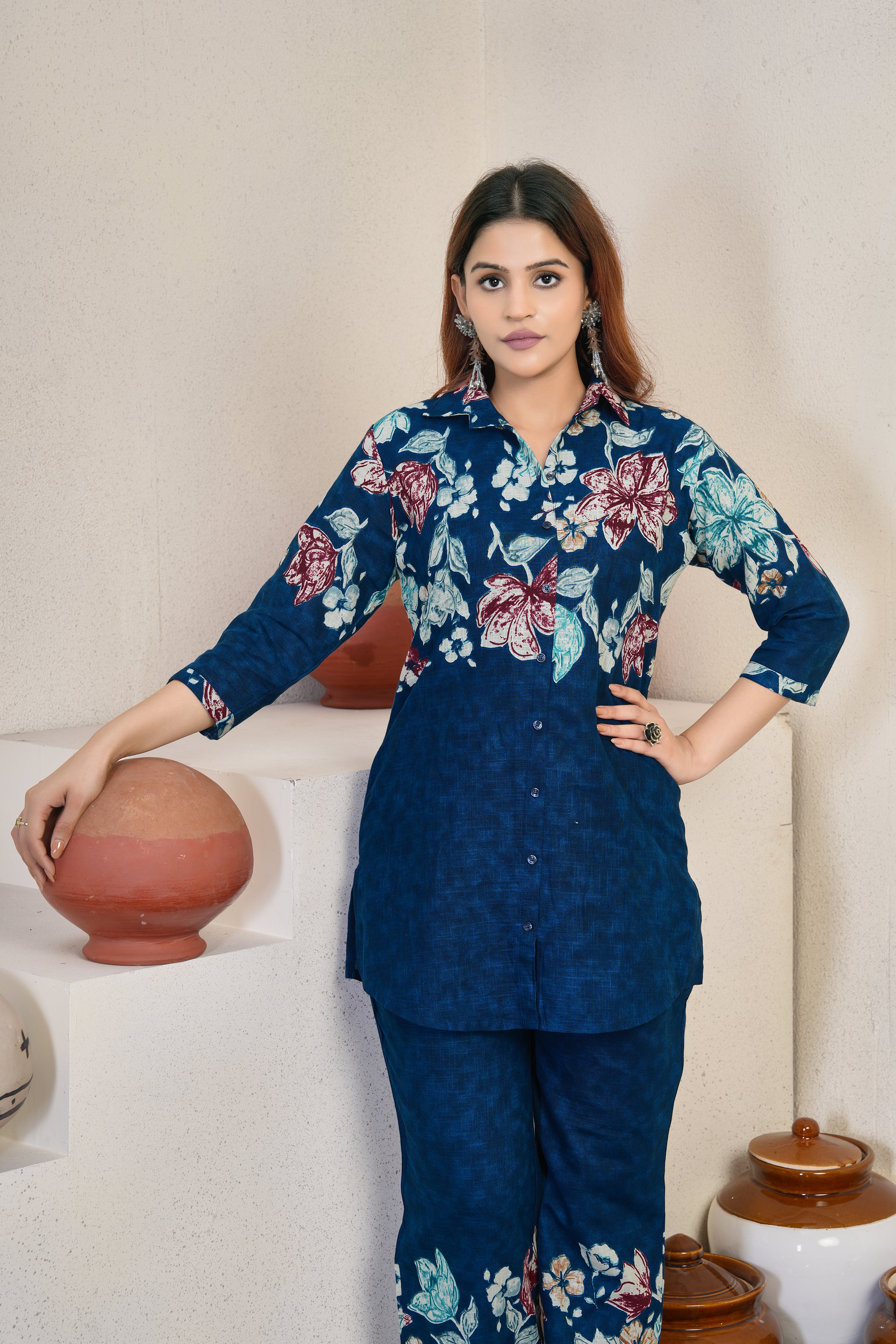 V-Neck A-Line Handcrafted Co-ord with pant