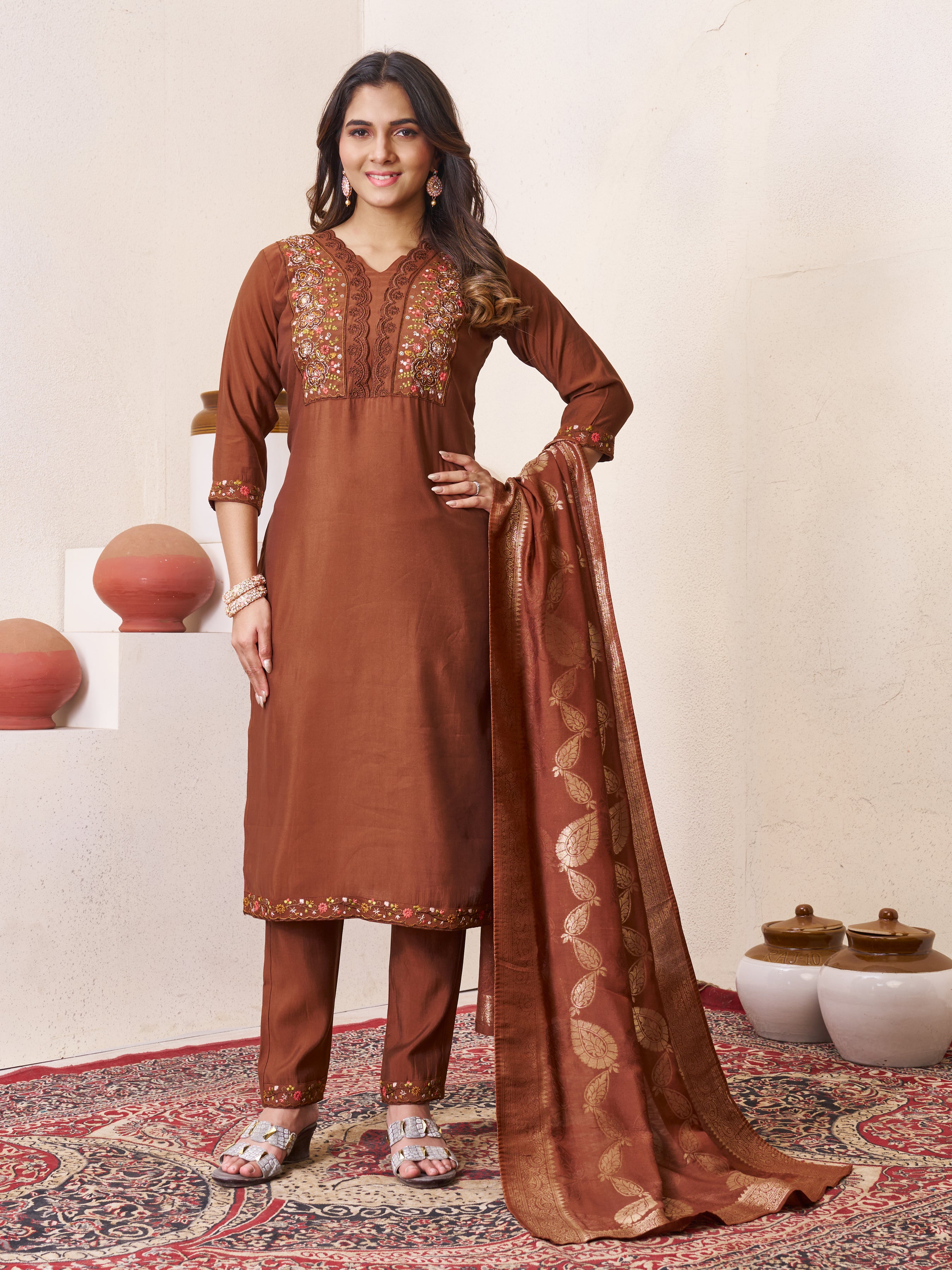 Multi Embroidery Sequins With Hand Work Kurti