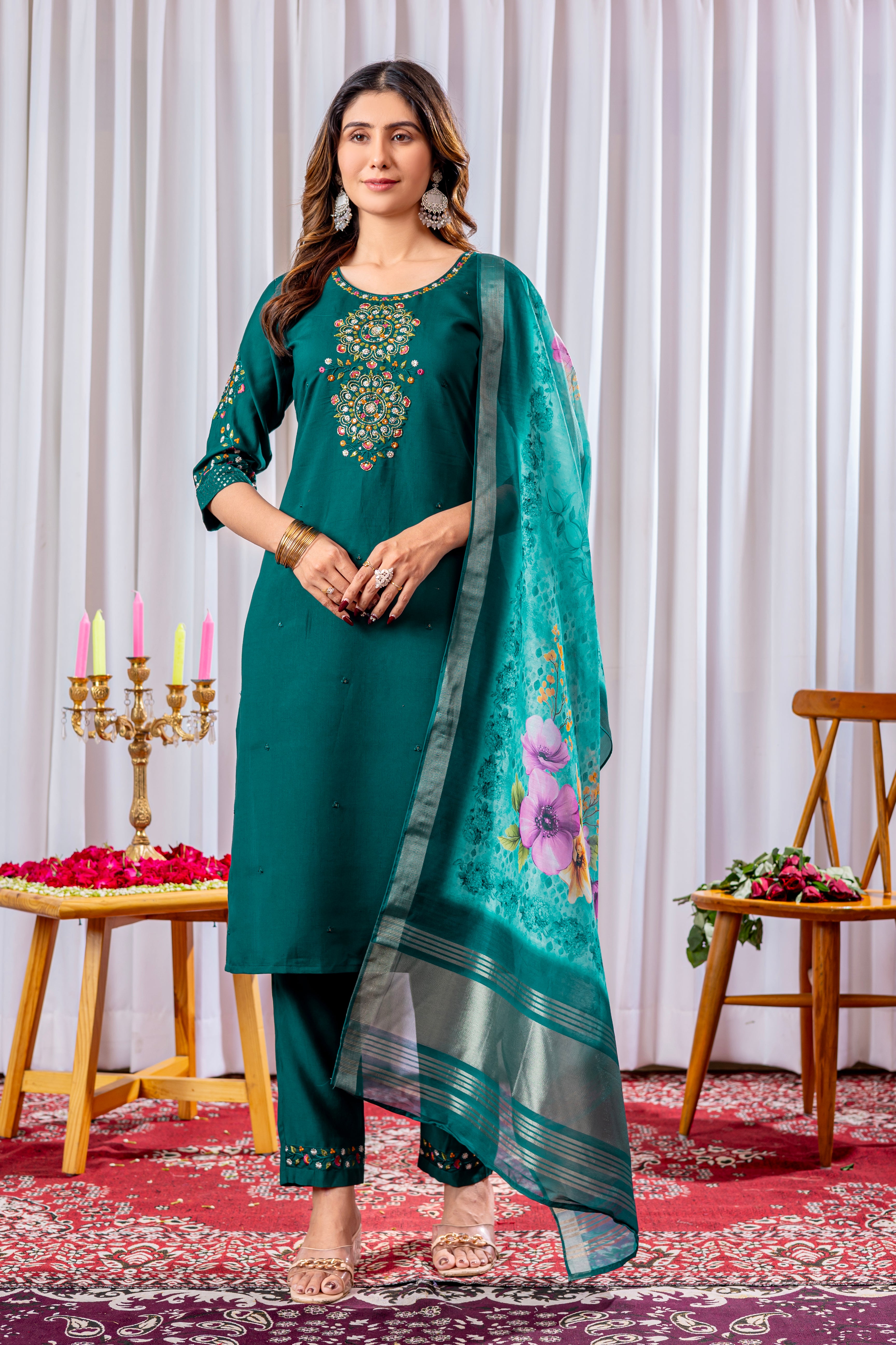 Elegant Straight Kurti Pant Dupatta Set