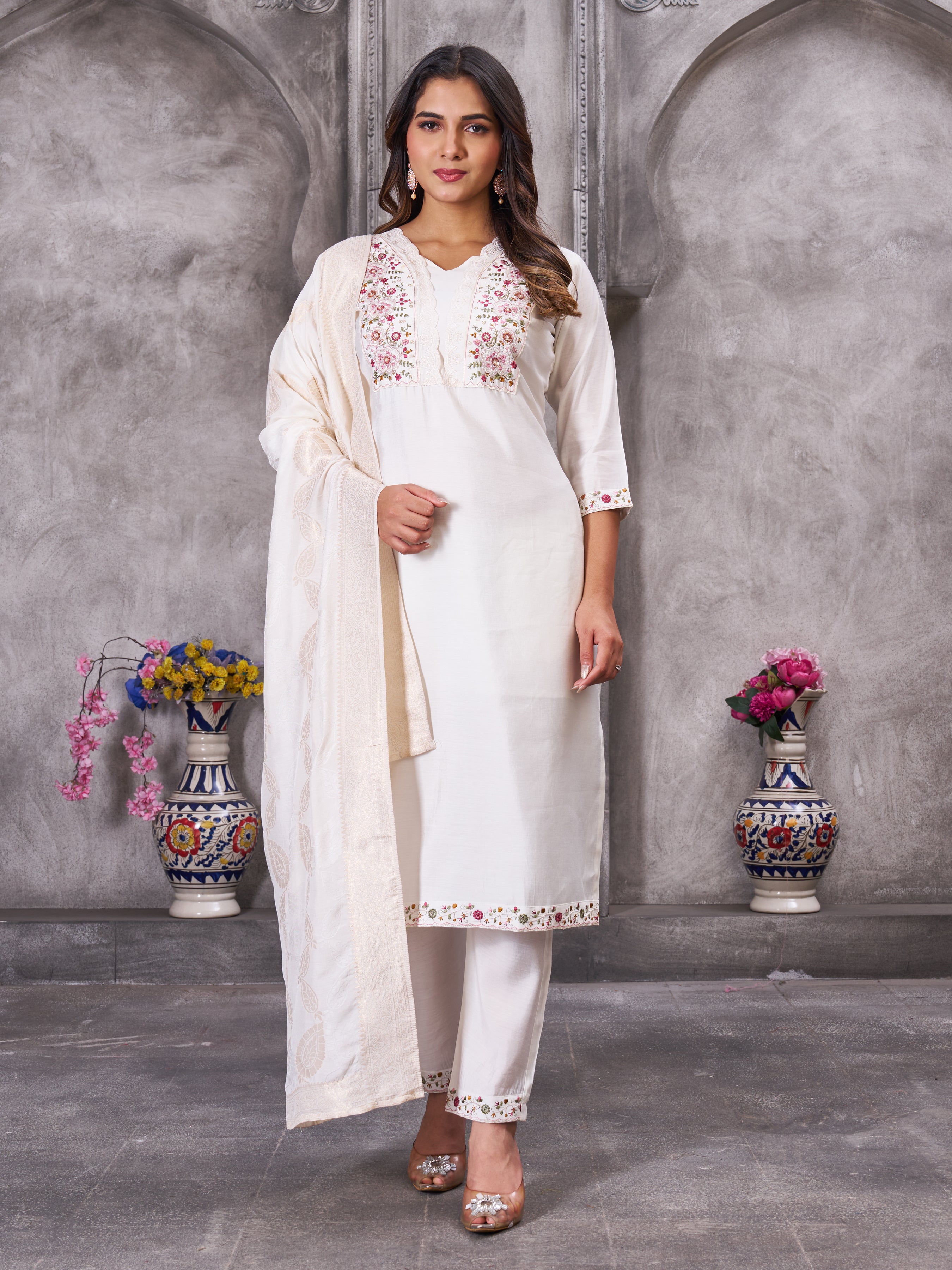 Multi Embroidery Sequins With Hand Work Kurti