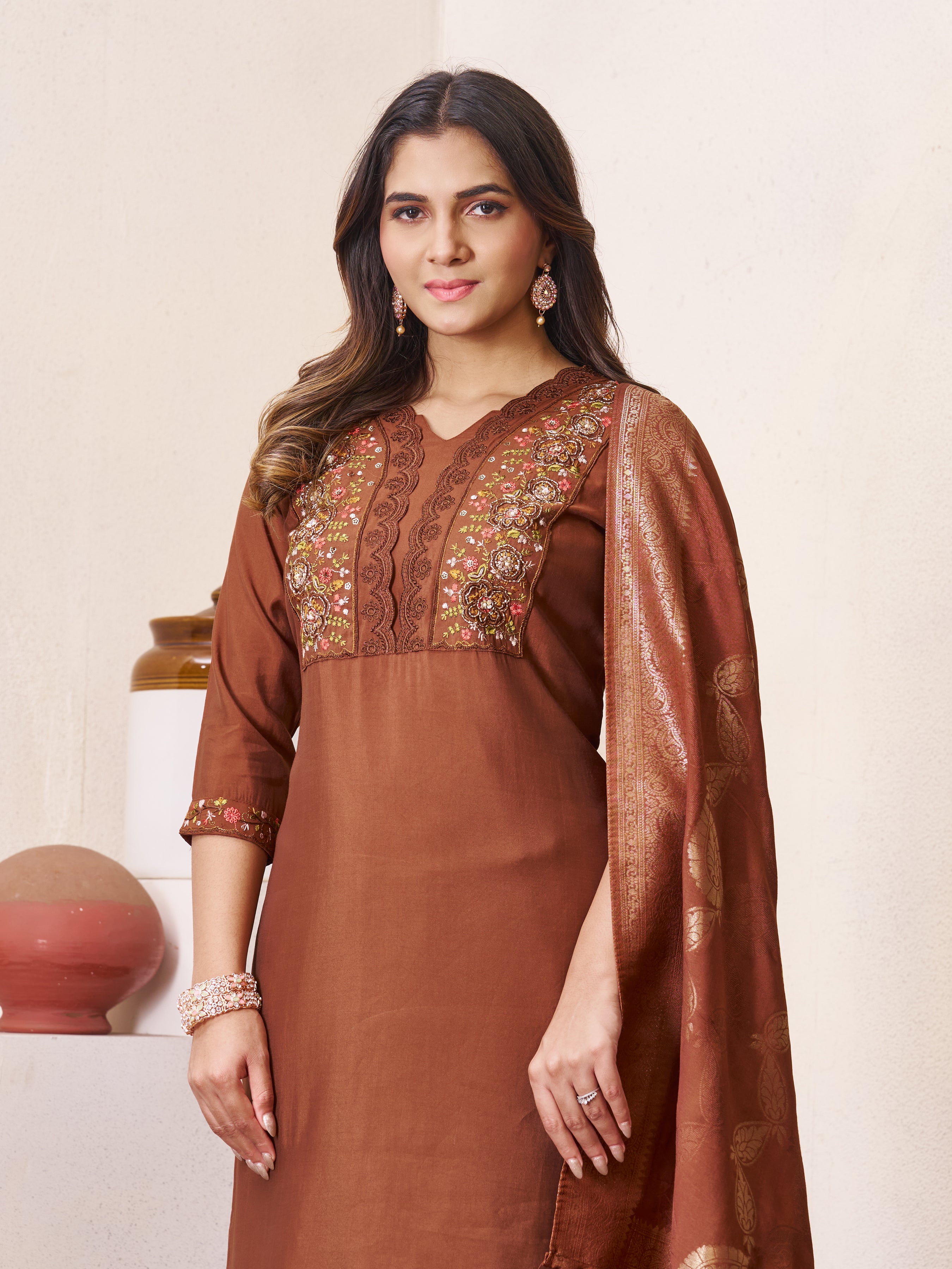 Multi Embroidery Sequins With Hand Work Kurti
