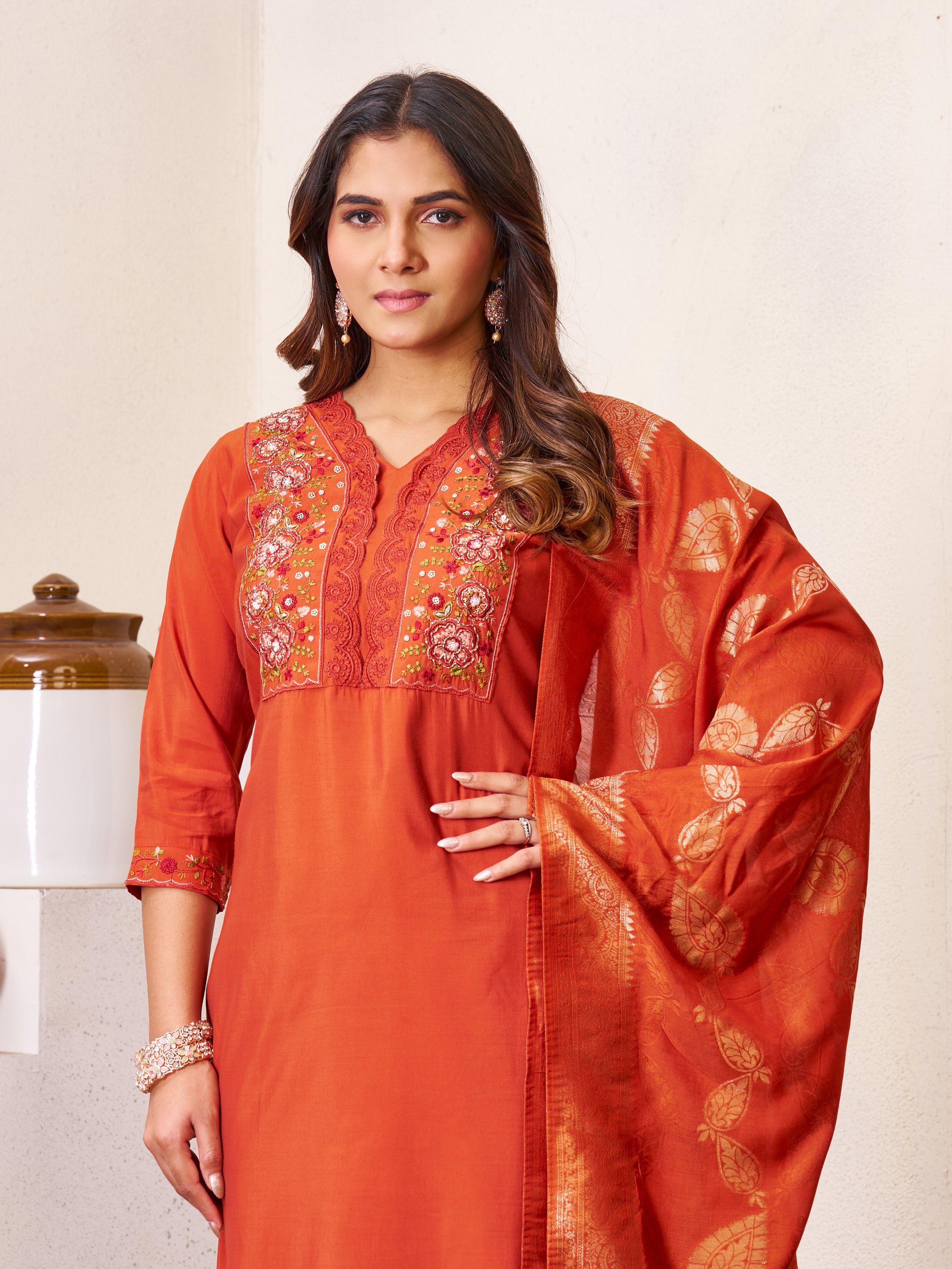 Multi Embroidery Sequins With Hand Work Kurti
