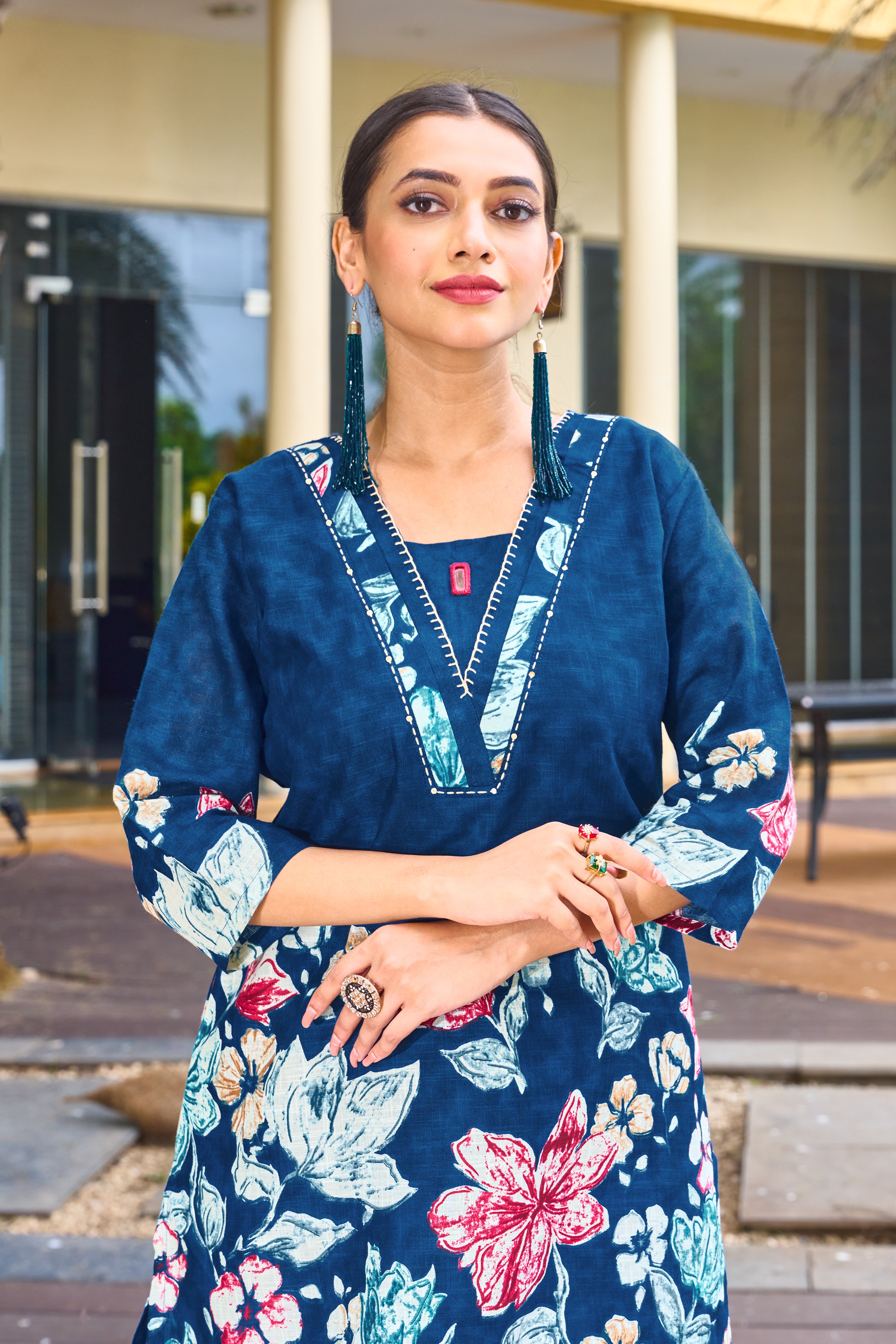 V-Neck A-Line Handcrafted Co-ord with pant