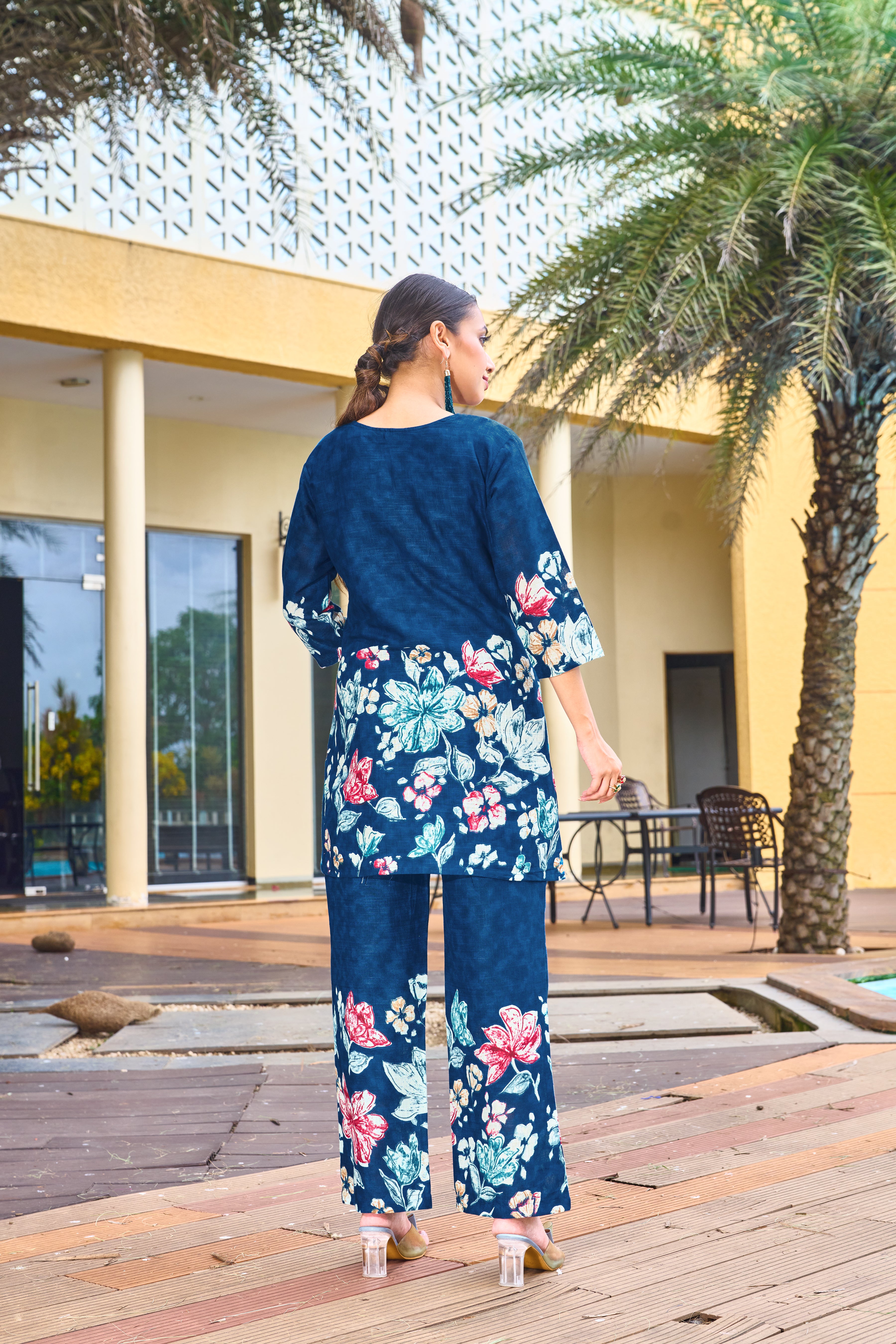 V-Neck A-Line Handcrafted Co-ord with pant