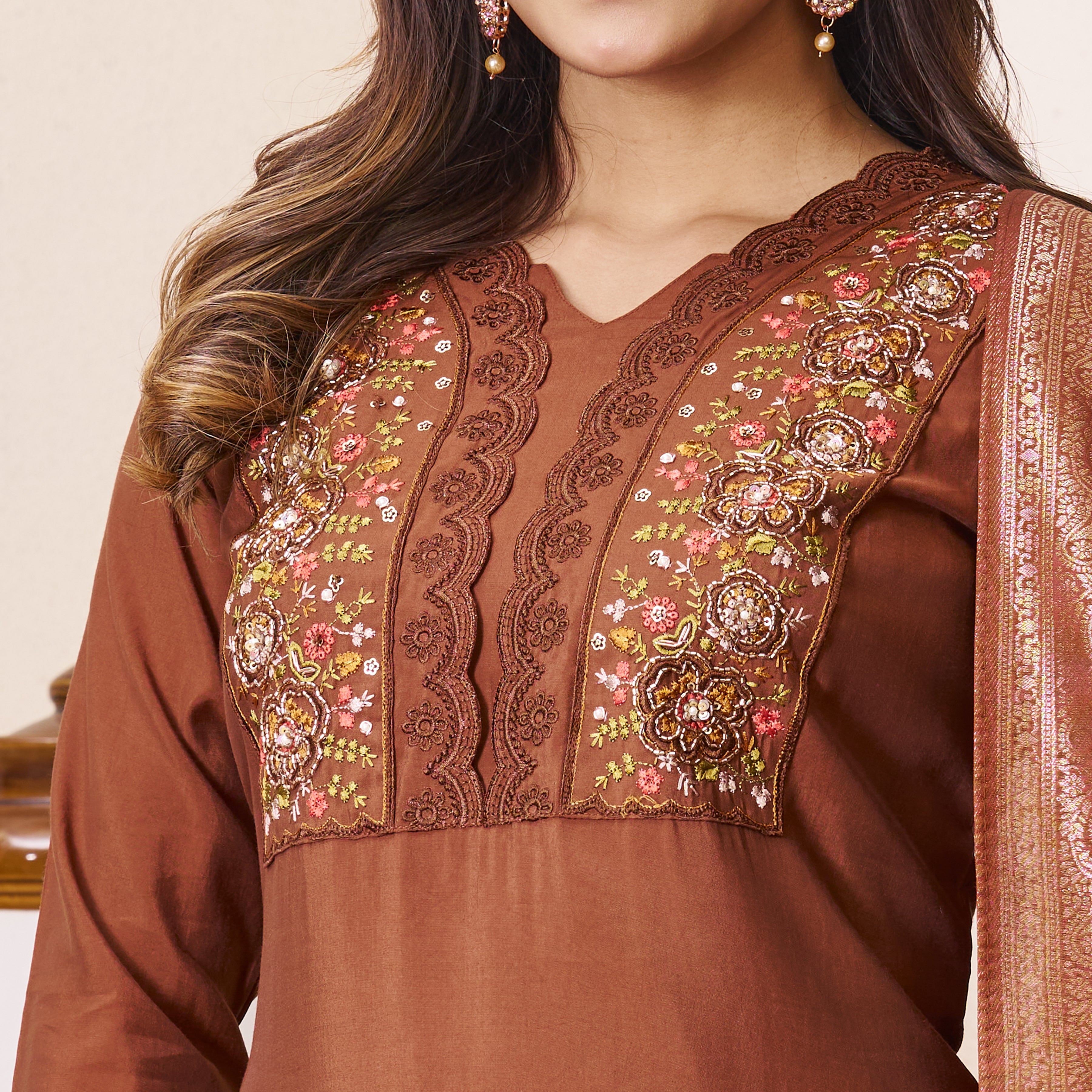 Multi Embroidery Sequins With Hand Work Kurti
