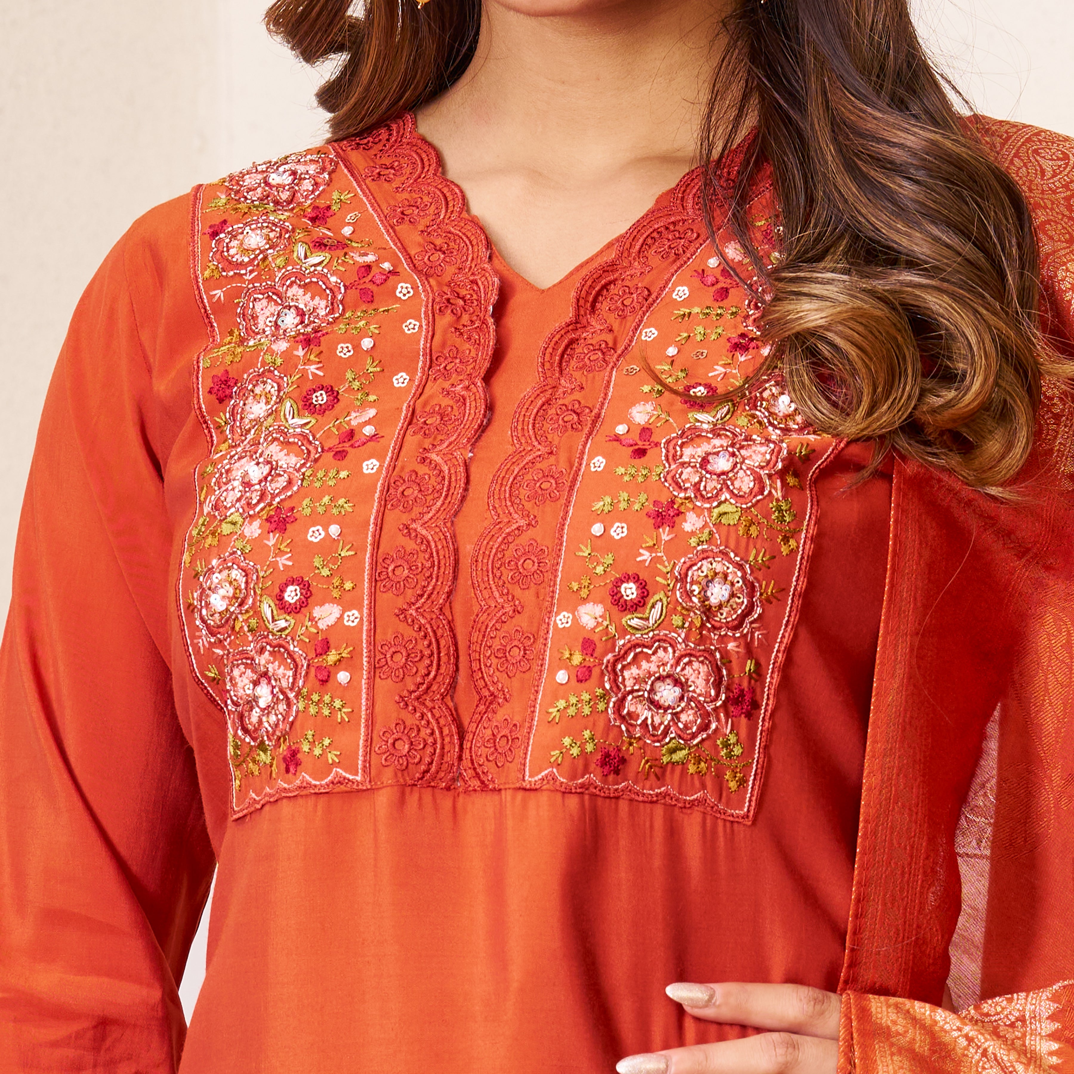 Multi Embroidery Sequins With Hand Work Kurti