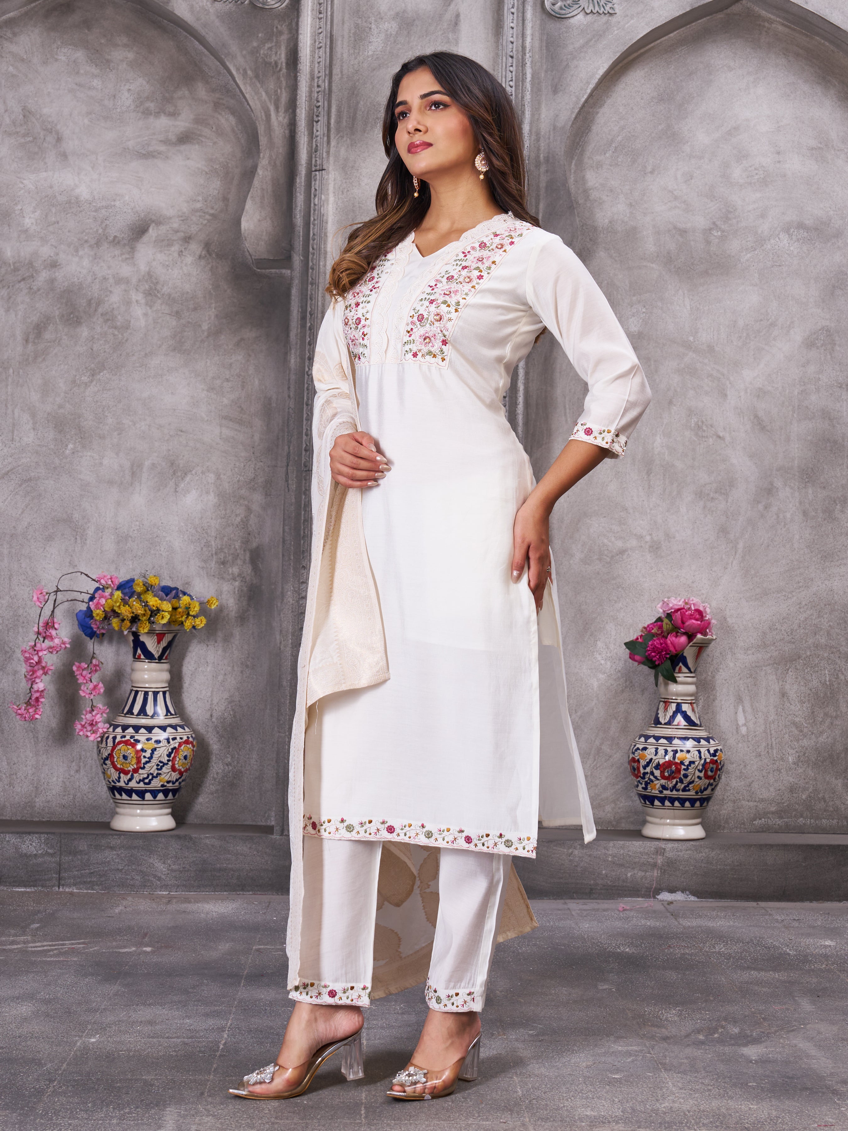 Multi Embroidery Sequins With Hand Work Kurti