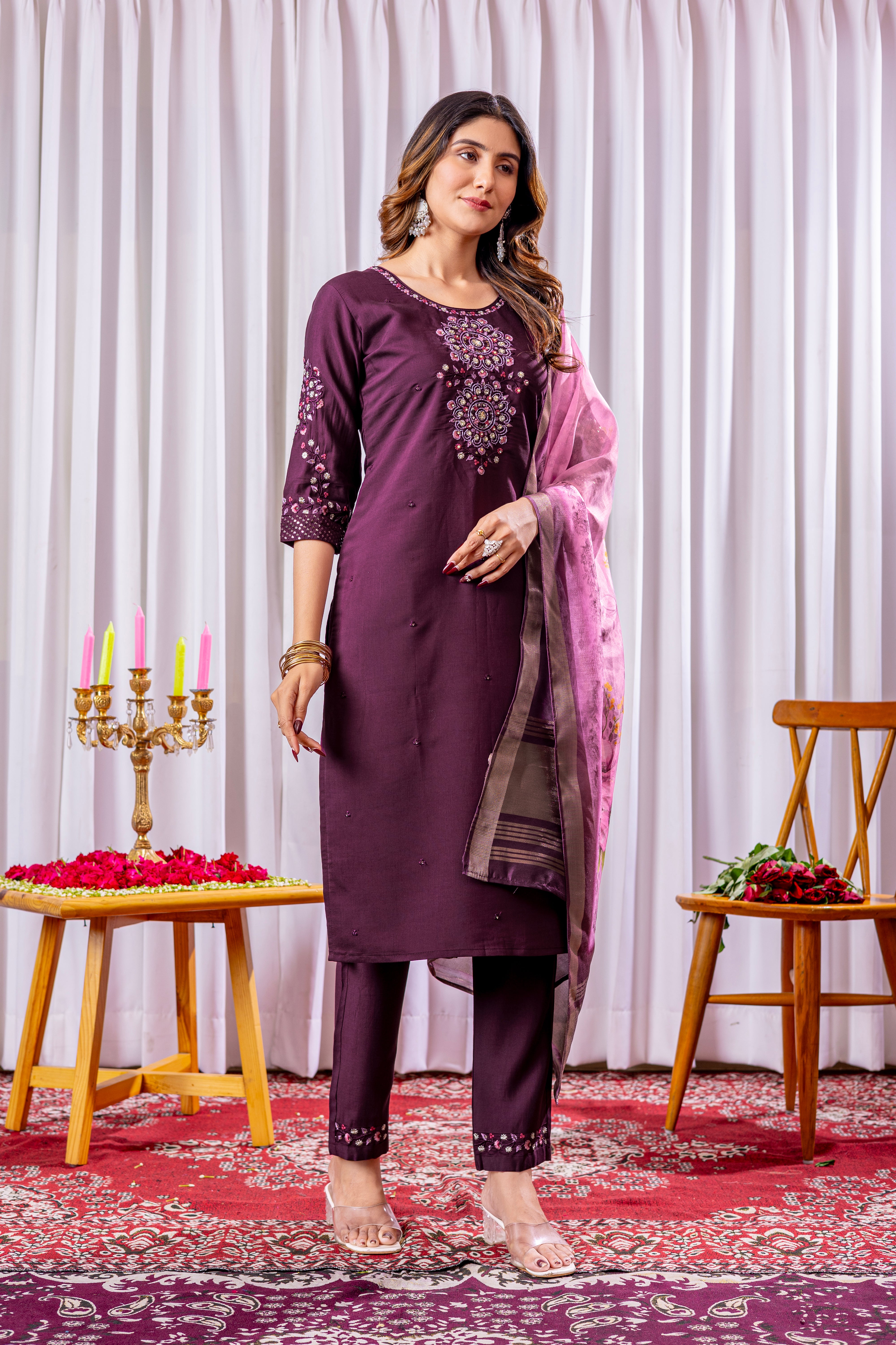 Elegant Straight Kurti Pant Dupatta Set