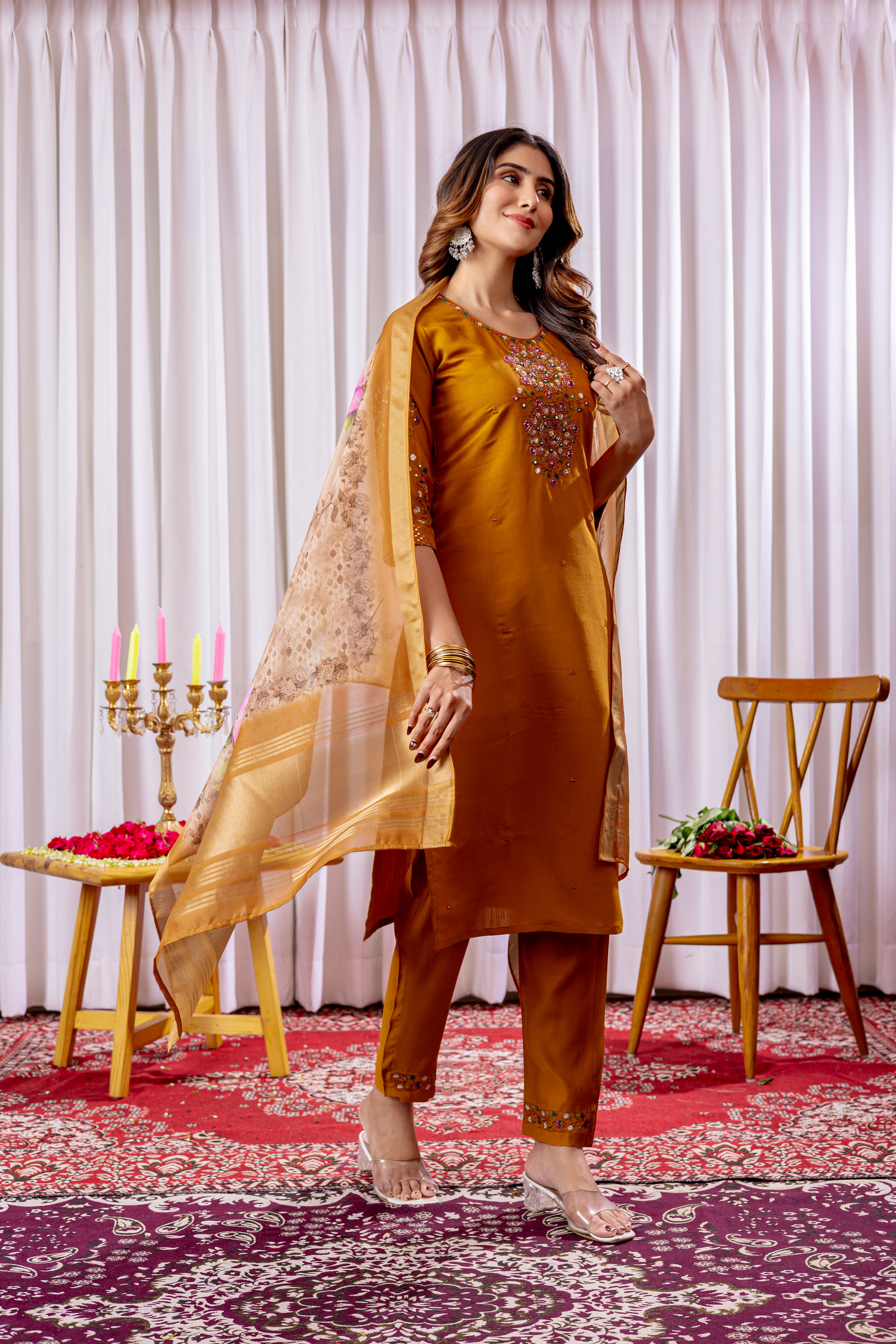 Elegant Straight Kurti Pant Dupatta Set