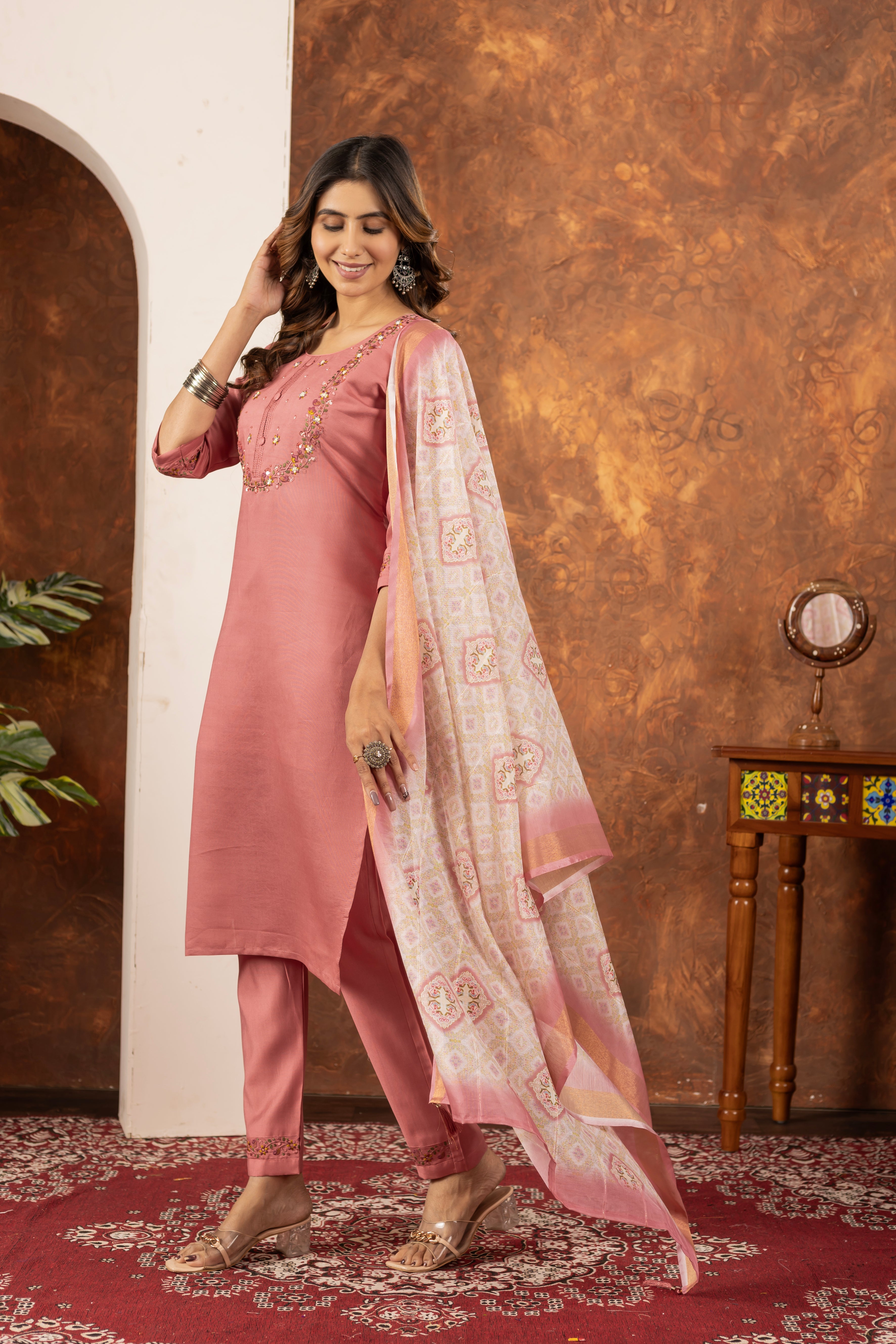 Elegant Straight Kurti Pant Dupatta Set