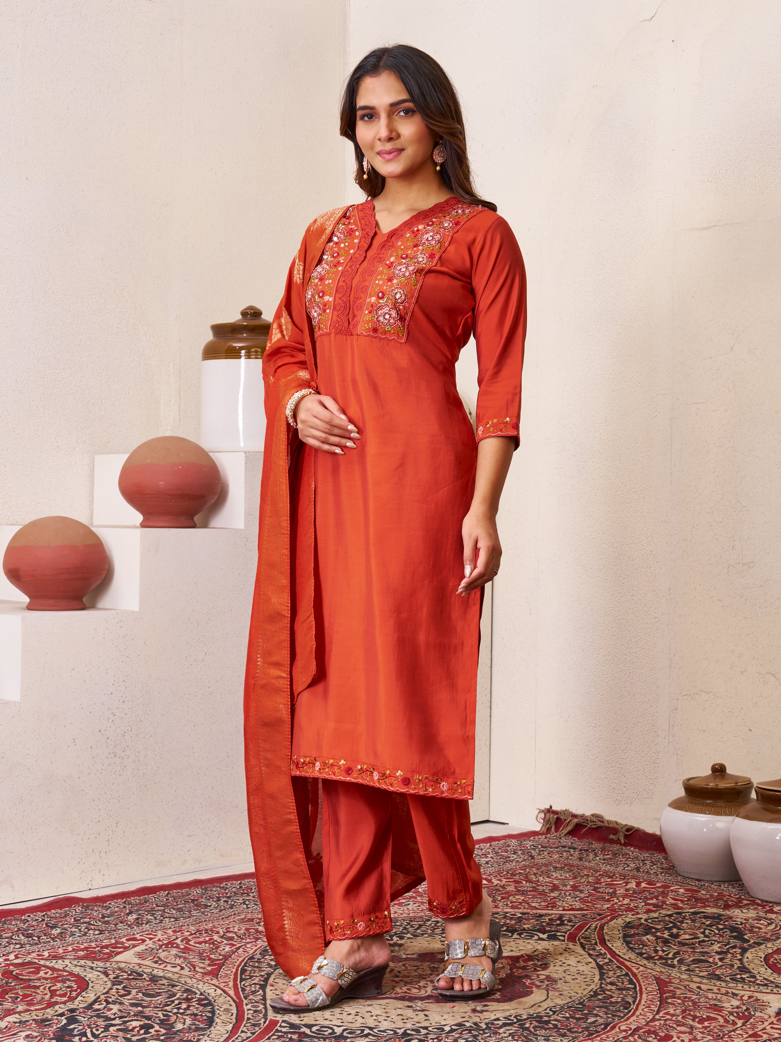 Multi Embroidery Sequins With Hand Work Kurti