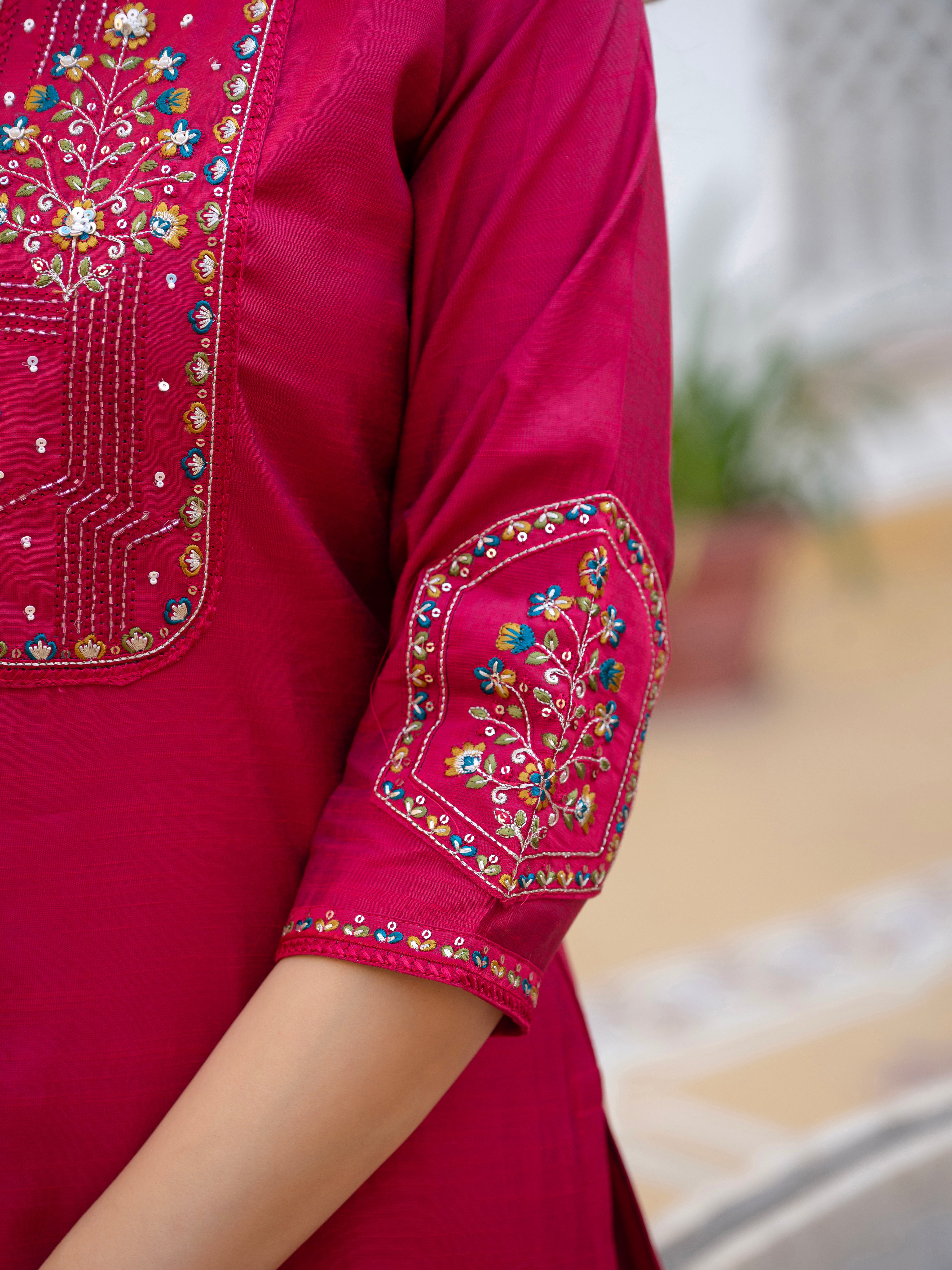 Multi Embroidery Sequins with Hand Work kurti