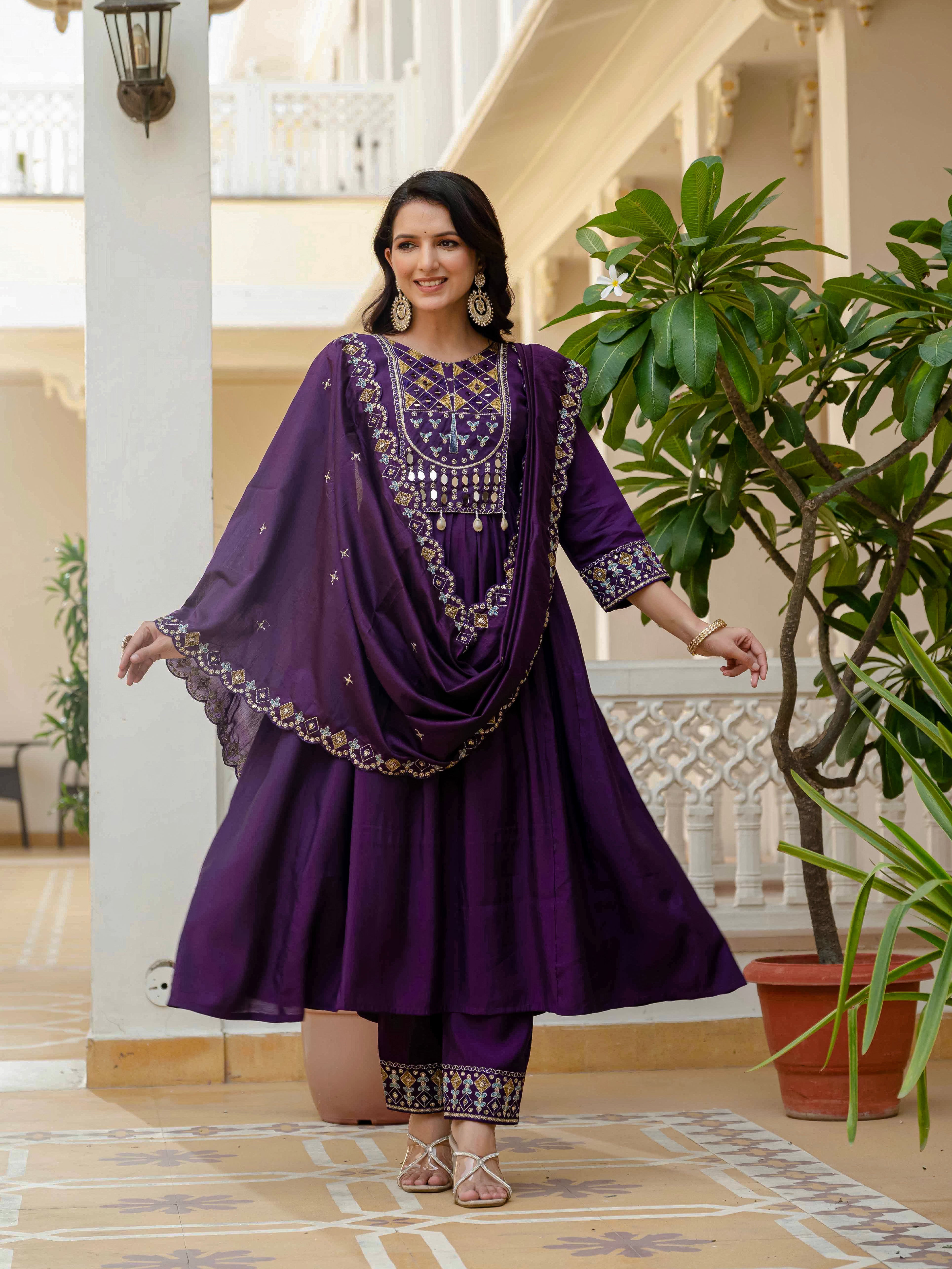 Multi Embroidery Thread With Real Mirror Hand Work kurti