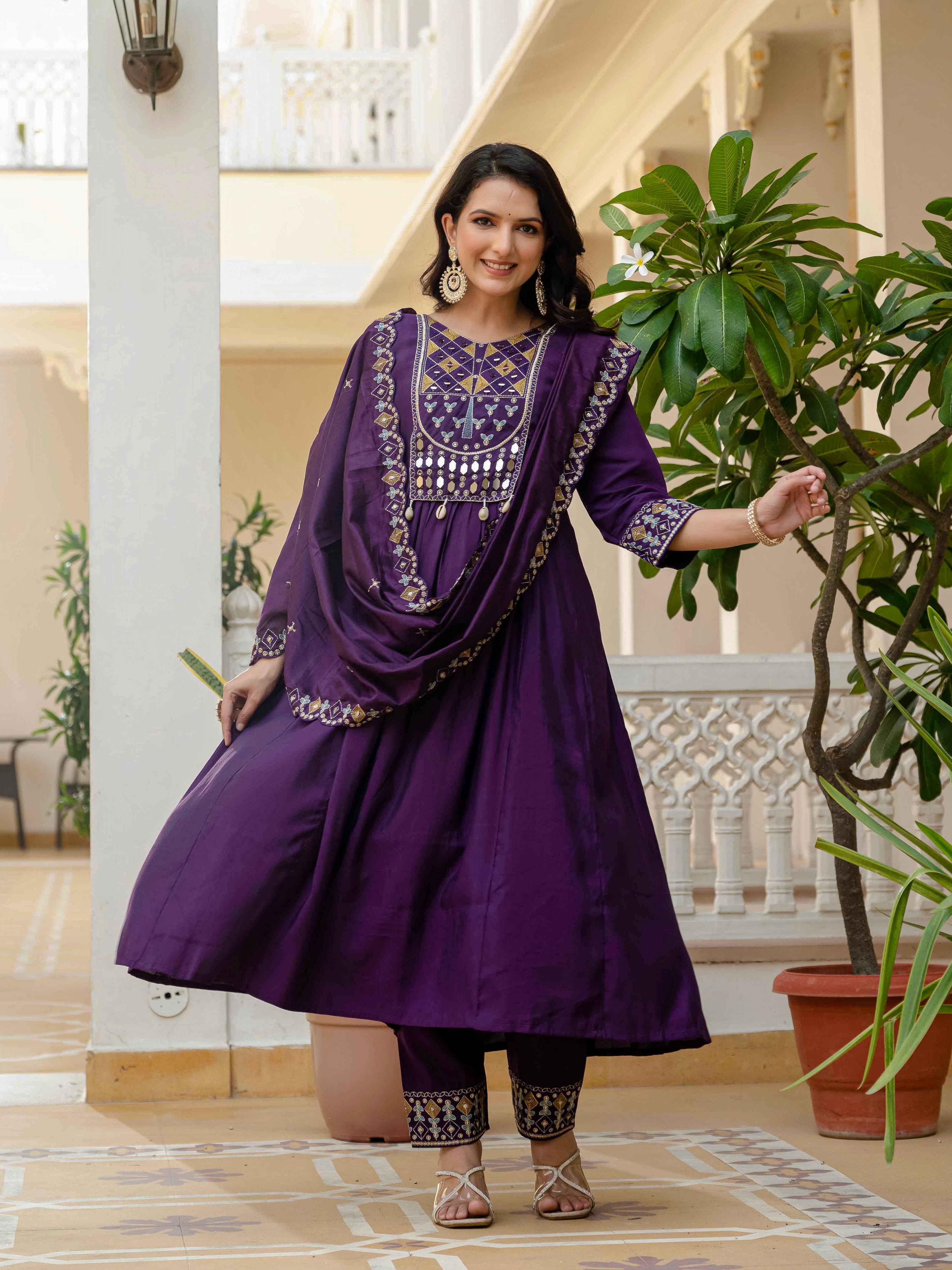 Multi Embroidery Thread With Real Mirror Hand Work kurti