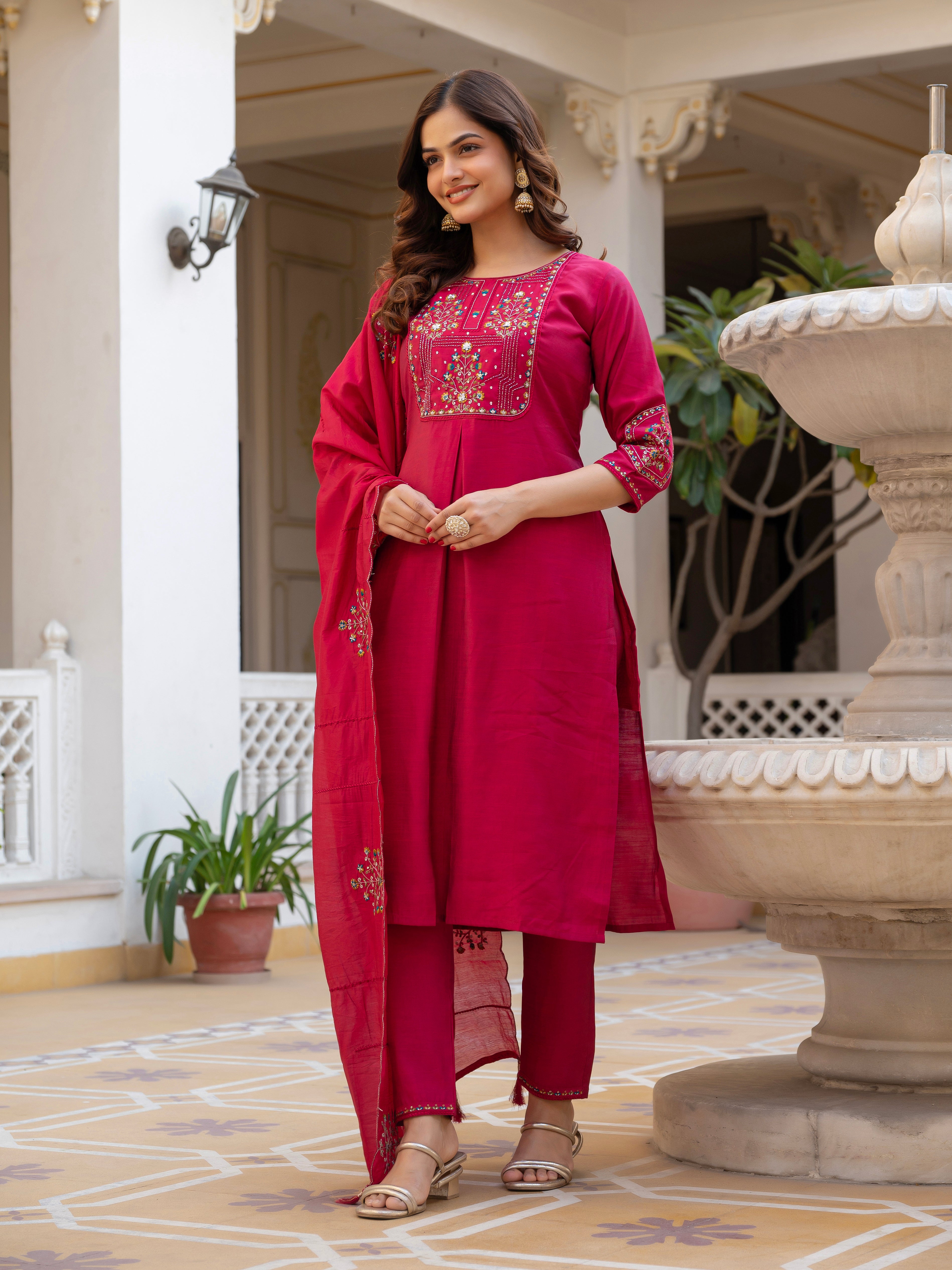 Multi Embroidery Sequins with Hand Work kurti
