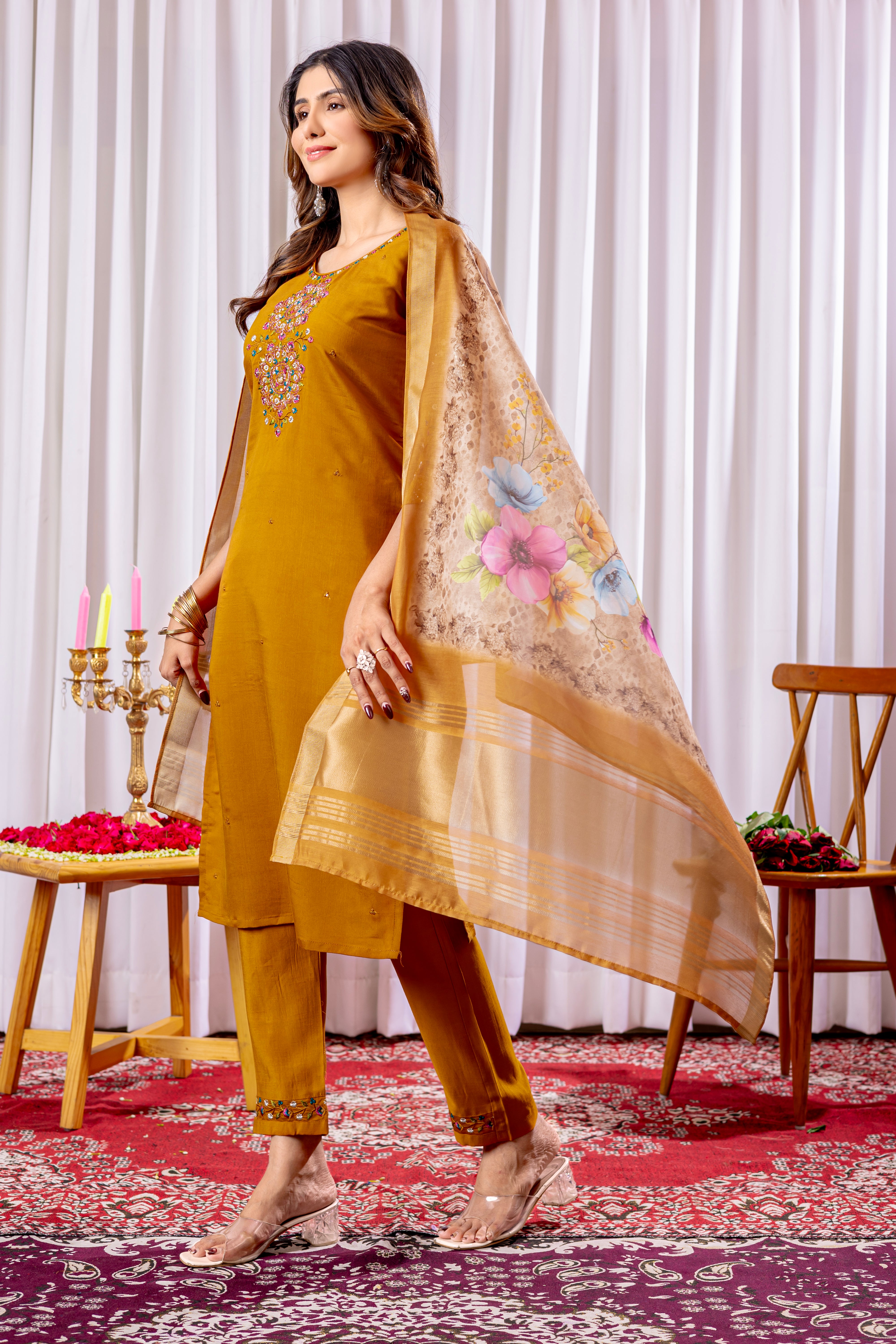Elegant Straight Kurti Pant Dupatta Set