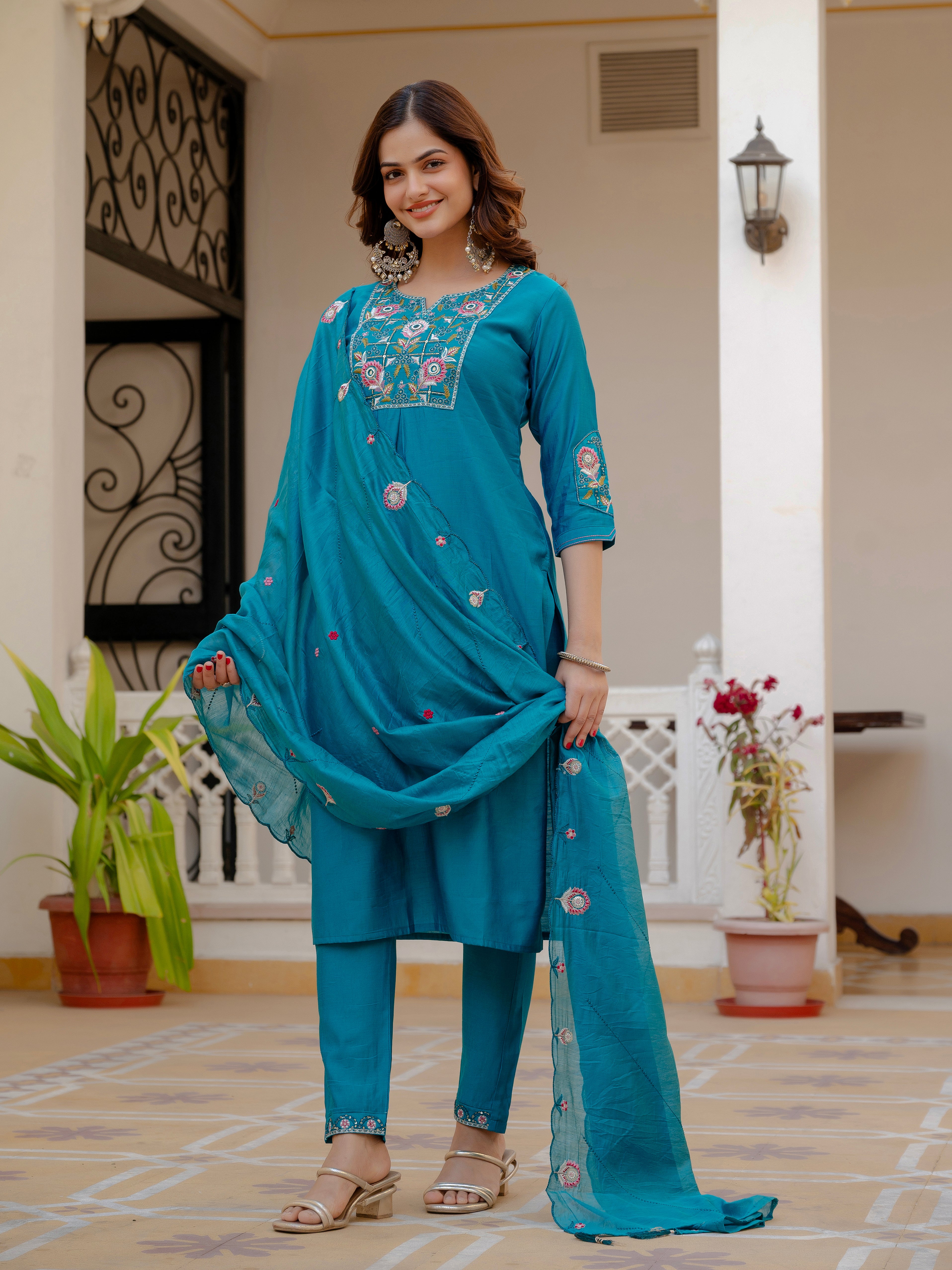 Multi Embroidery Sequins with Hand Work kurti