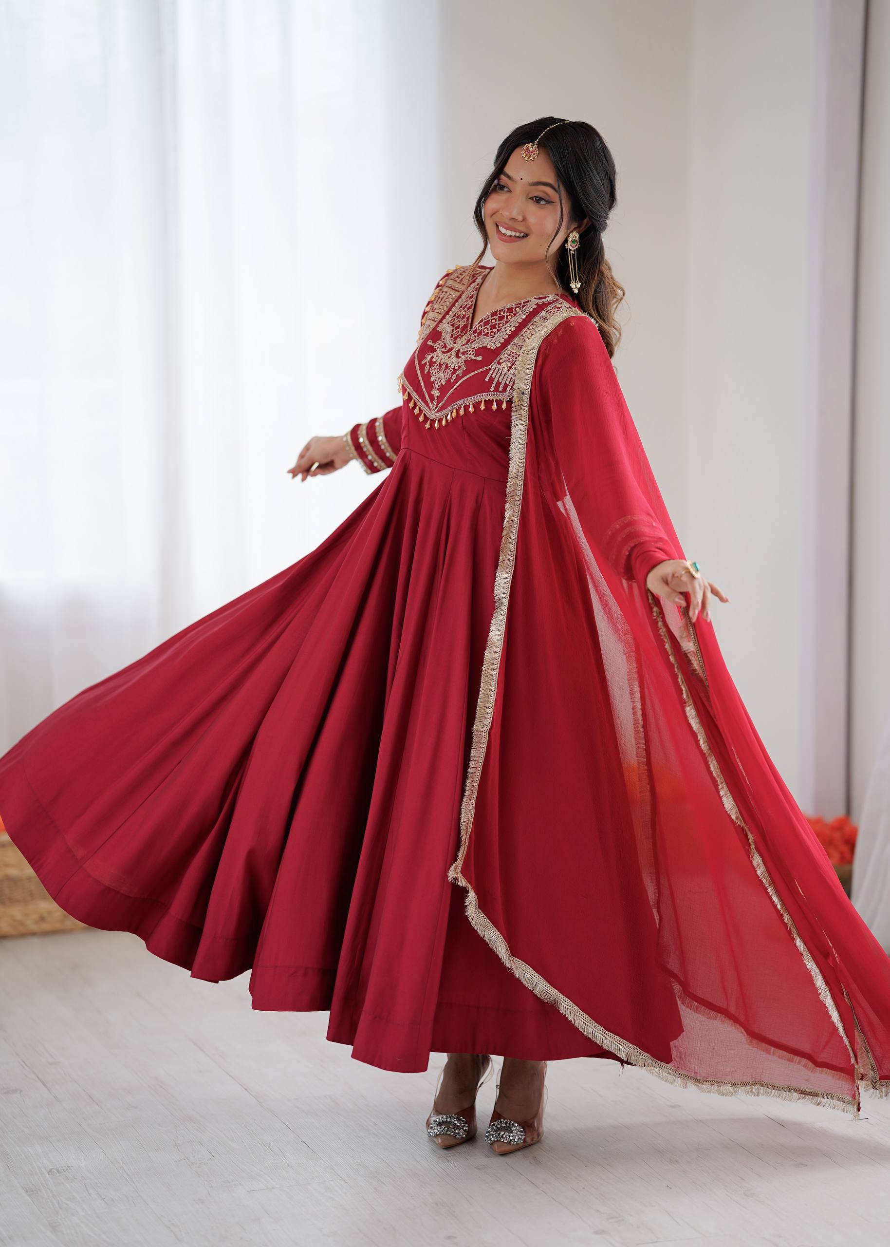 Premium Quality Anarkali Gown With Bottom And Dupatta