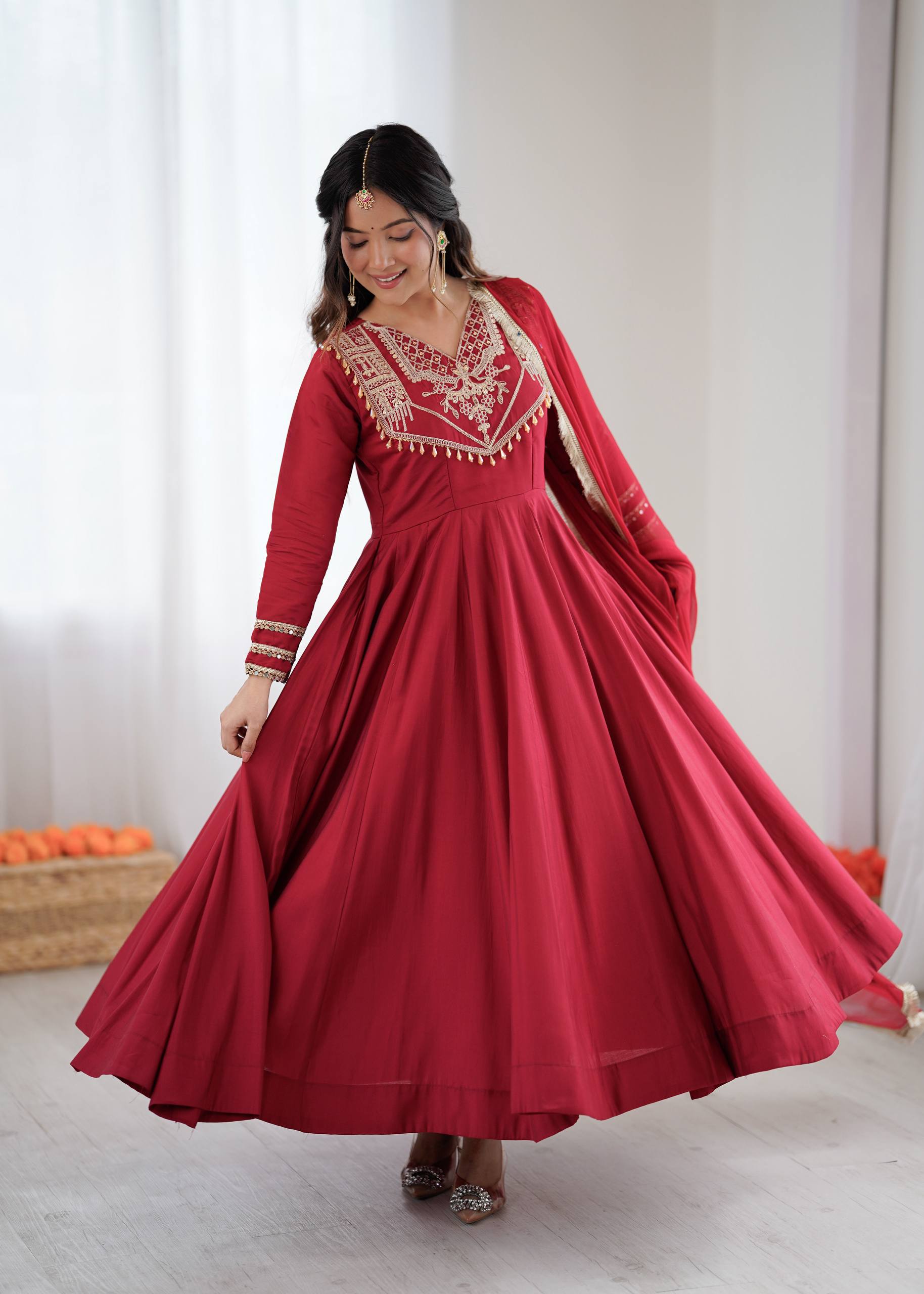 Premium Quality Anarkali Gown With Bottom And Dupatta