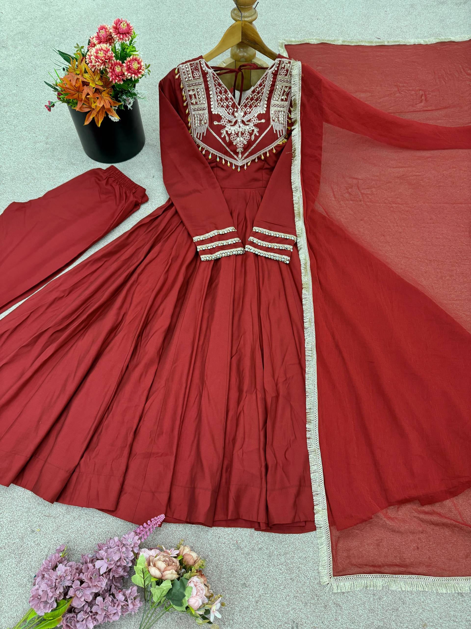 Premium Quality Anarkali Gown With Bottom And Dupatta