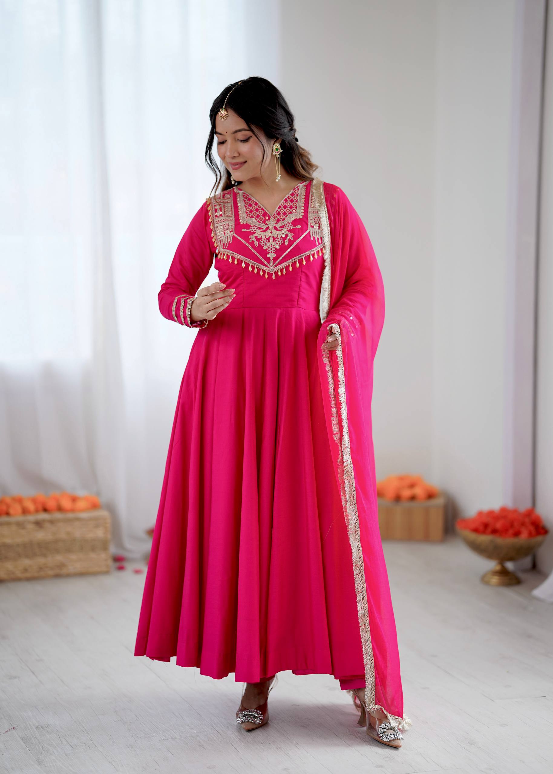 Premium Quality Anarkali Gown With Bottom And Dupatta