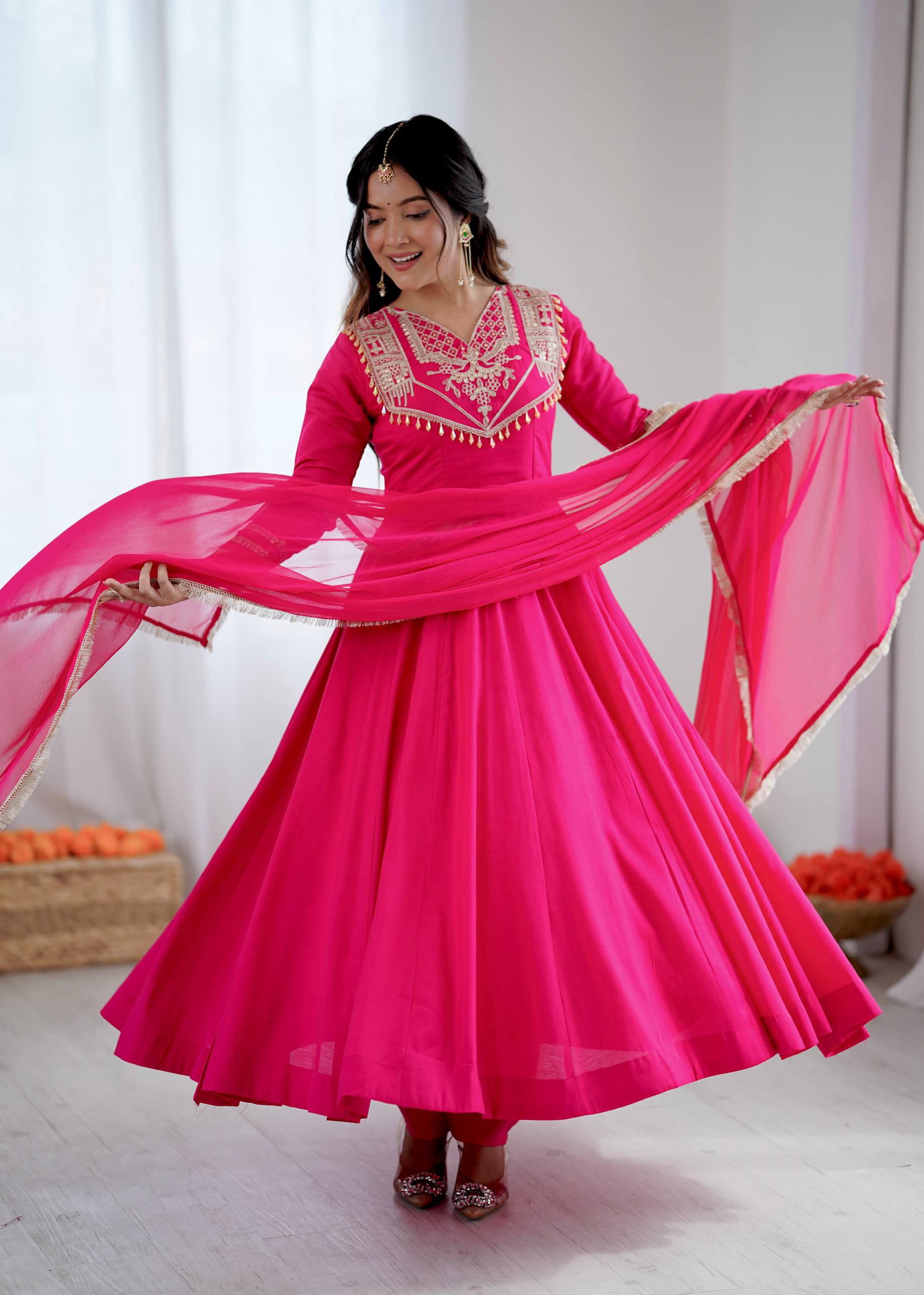 Premium Quality Anarkali Gown With Bottom And Dupatta