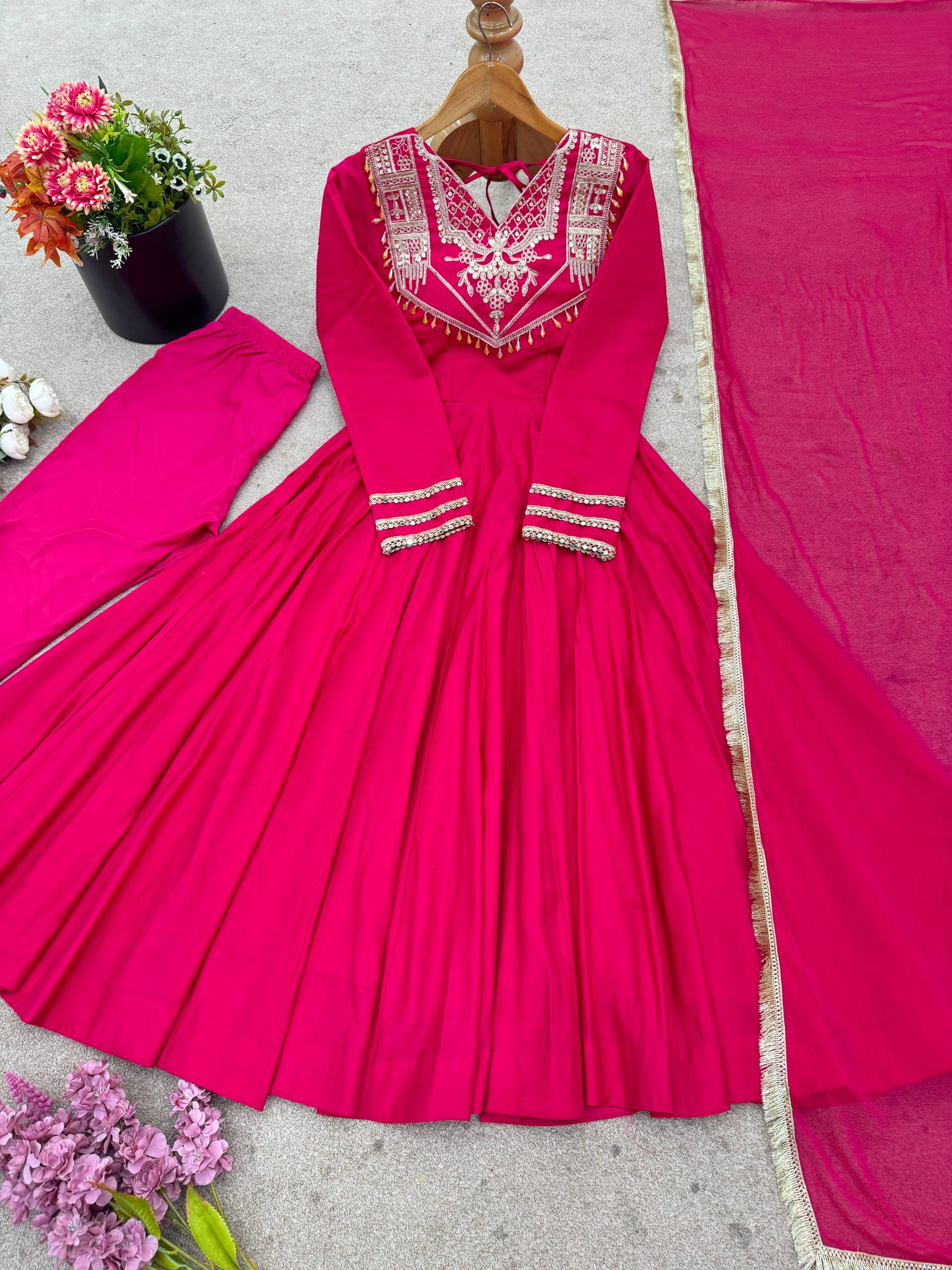 Premium Quality Anarkali Gown With Bottom And Dupatta