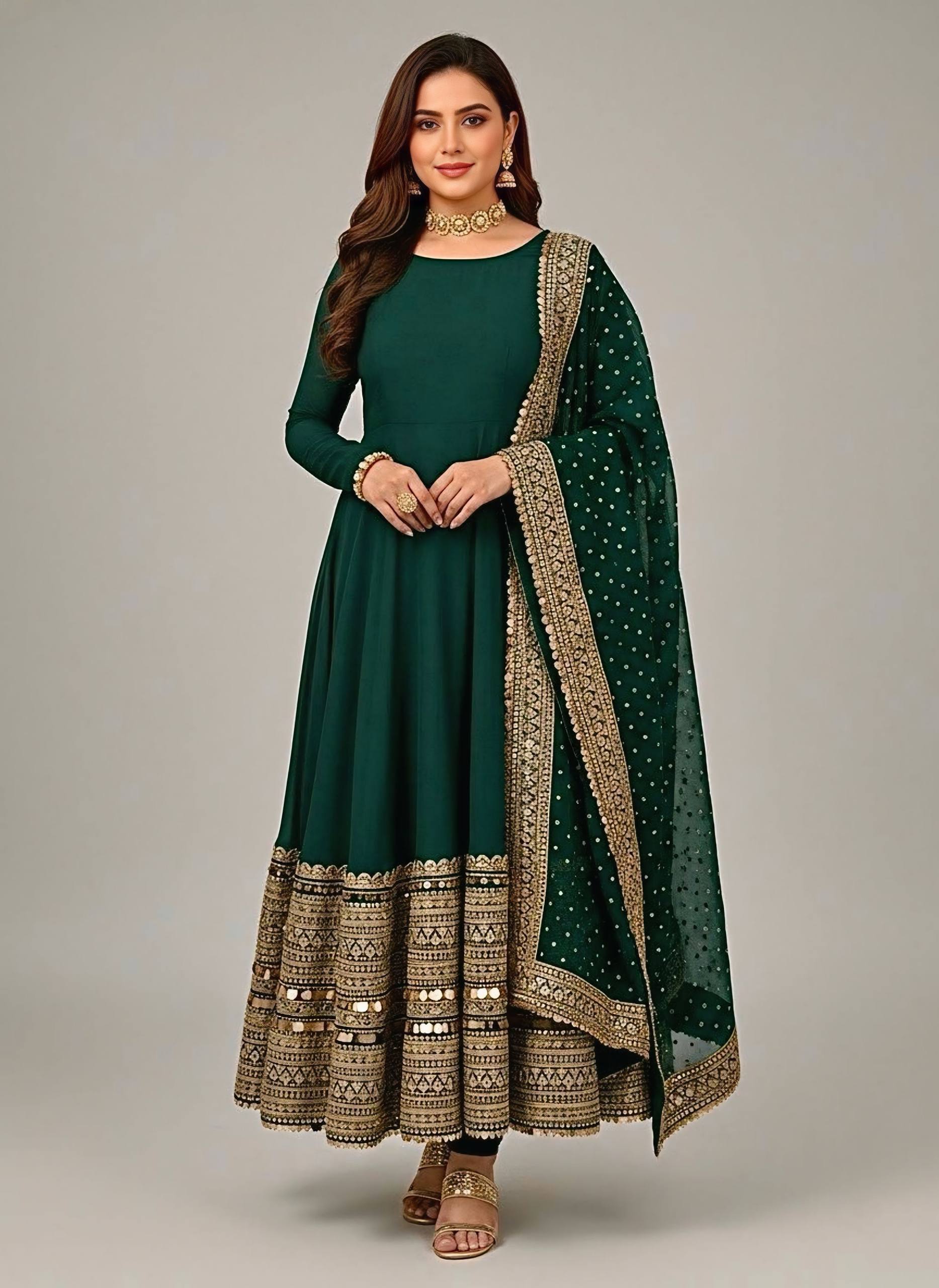 Premium Quality Anarkali Gown With Bottom And Dupatta