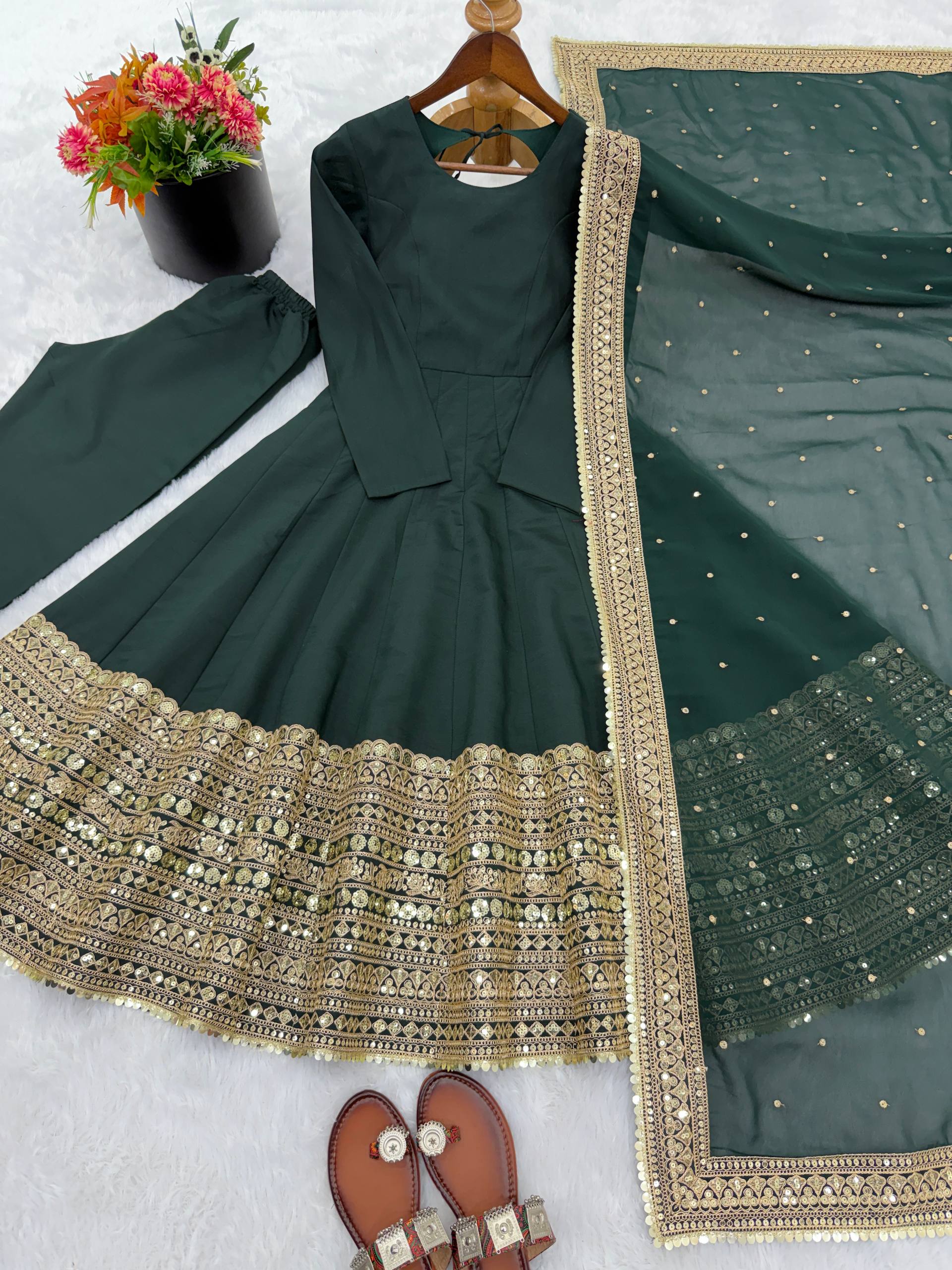 Premium Quality Anarkali Gown With Bottom And Dupatta