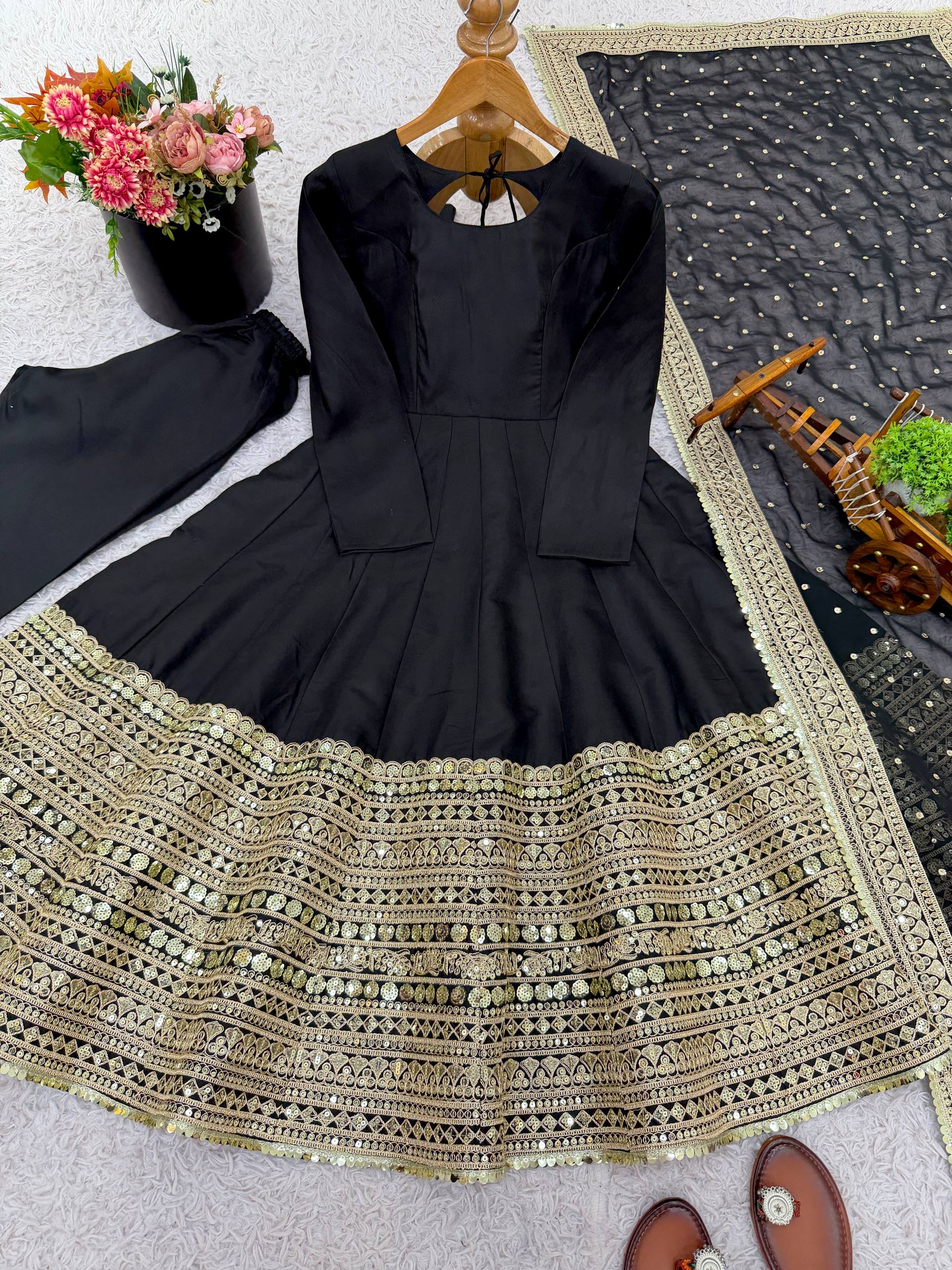 Premium Quality Anarkali Gown With Bottom And Dupatta