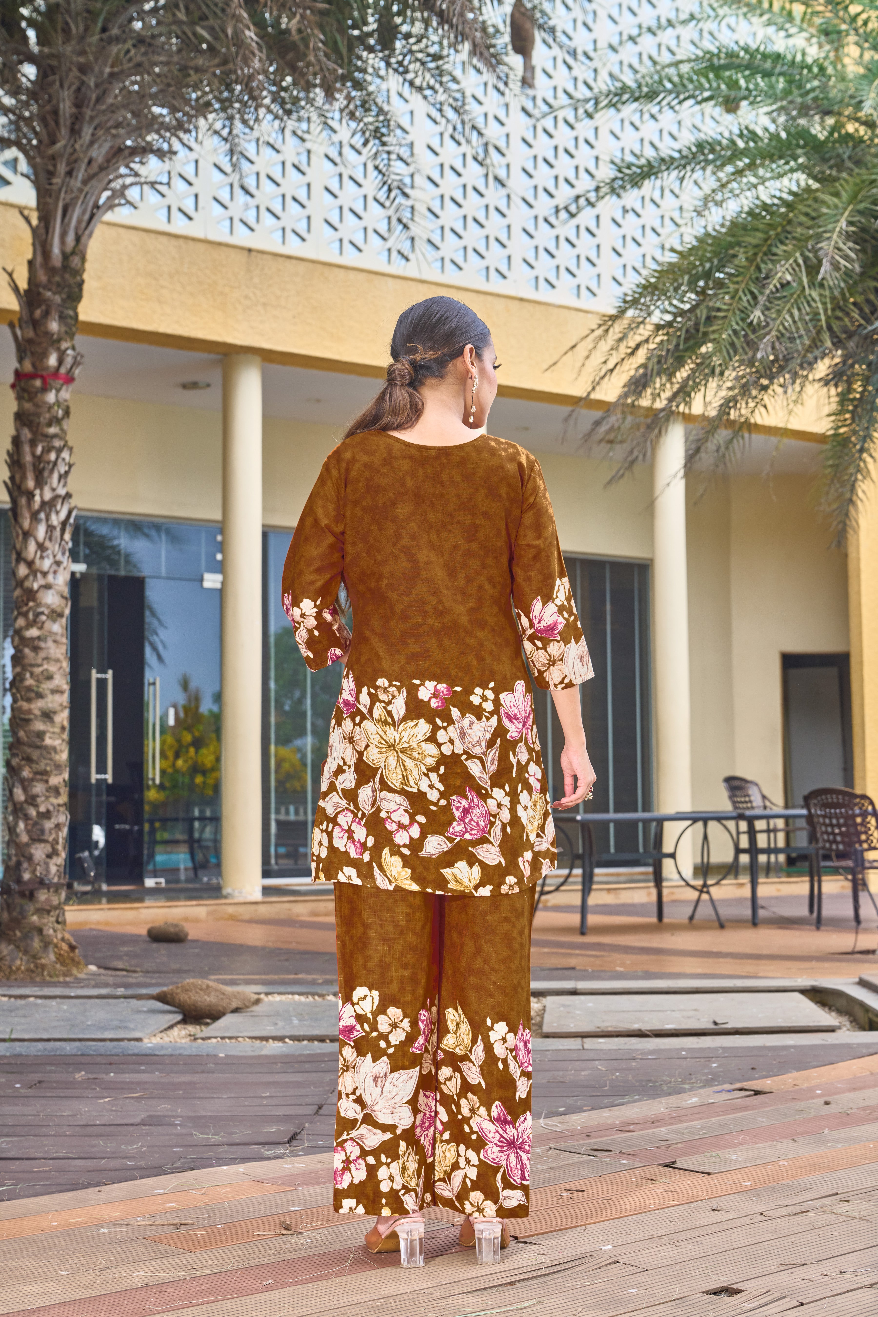 V-Neck A-Line Handcrafted Co-ord with pant