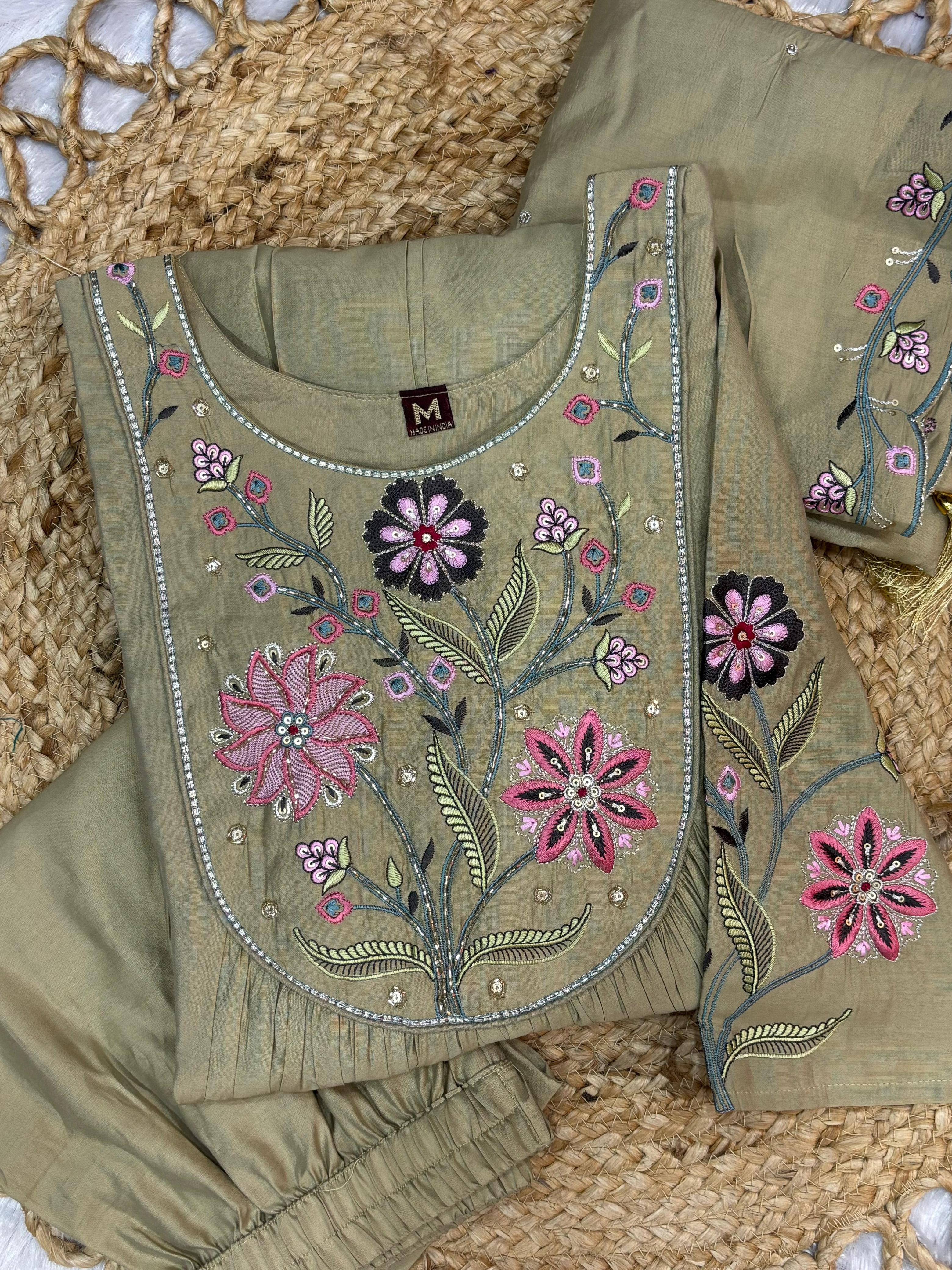 Multi Embroidery Thread With Hand Work kurti