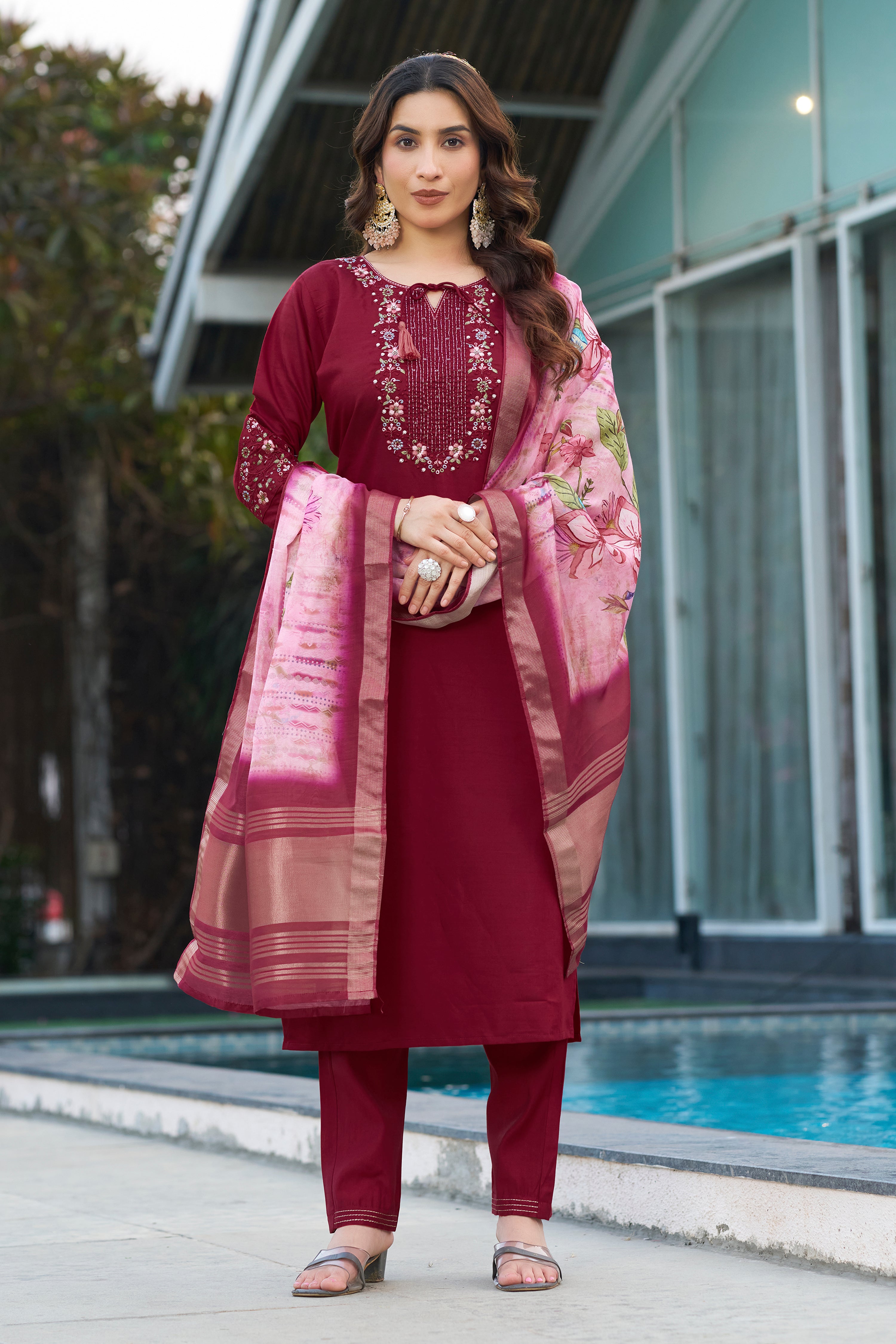 Multi Embroidery Thread With Hand Work kurti