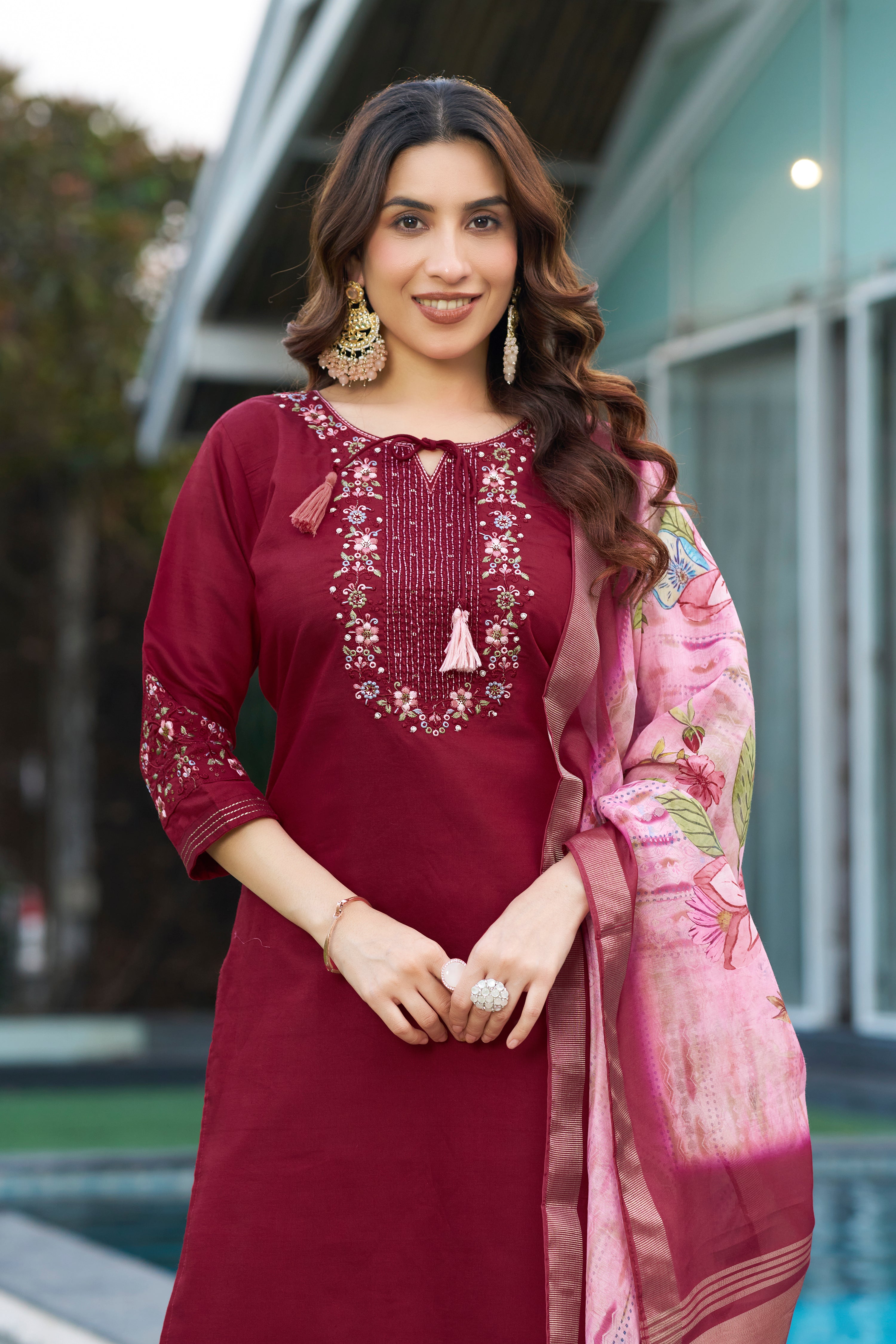 Multi Embroidery Thread With Hand Work kurti